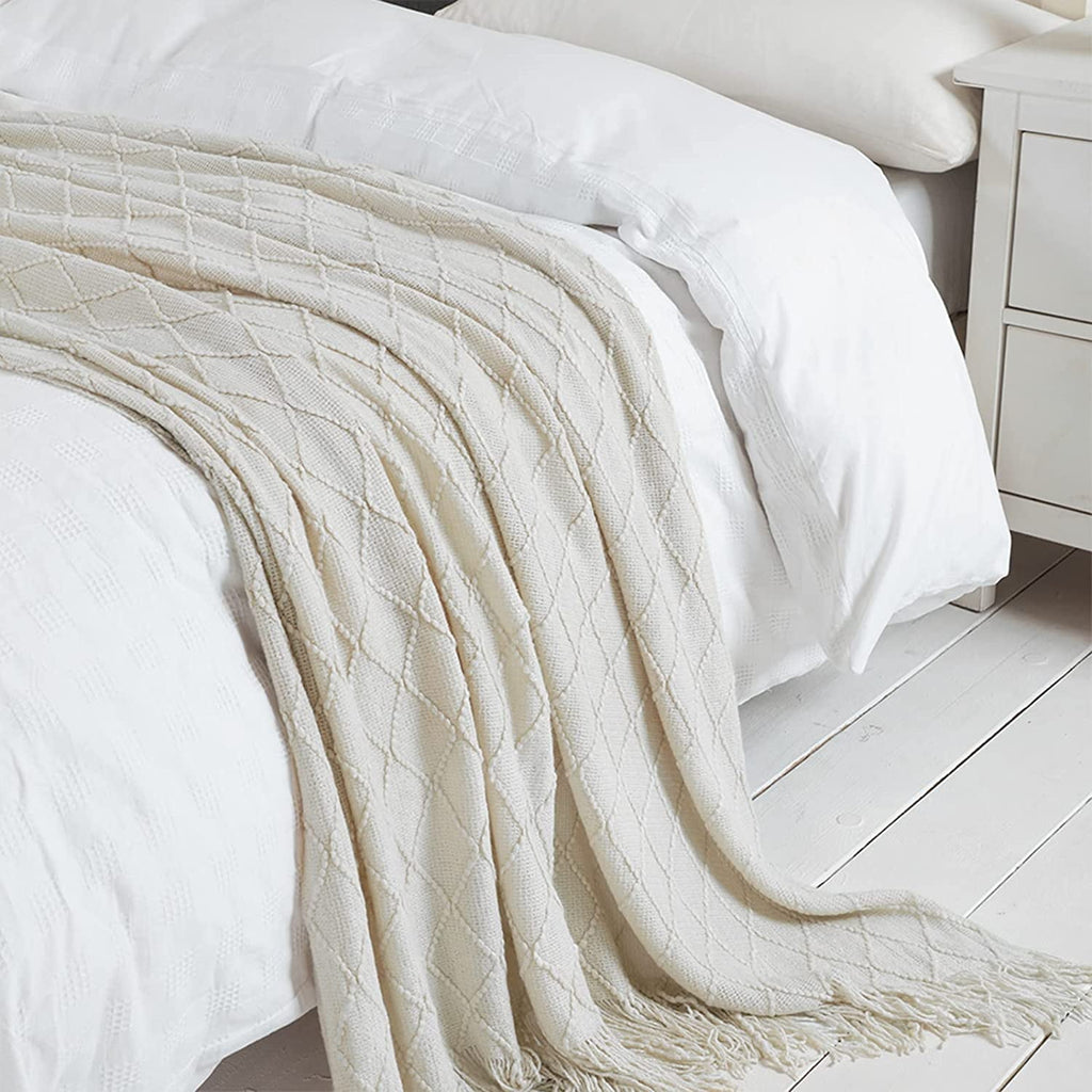 Bourina Rhombus Beige Throw Blanket, Soft and Lightweight, 50"x 60" - Image 5