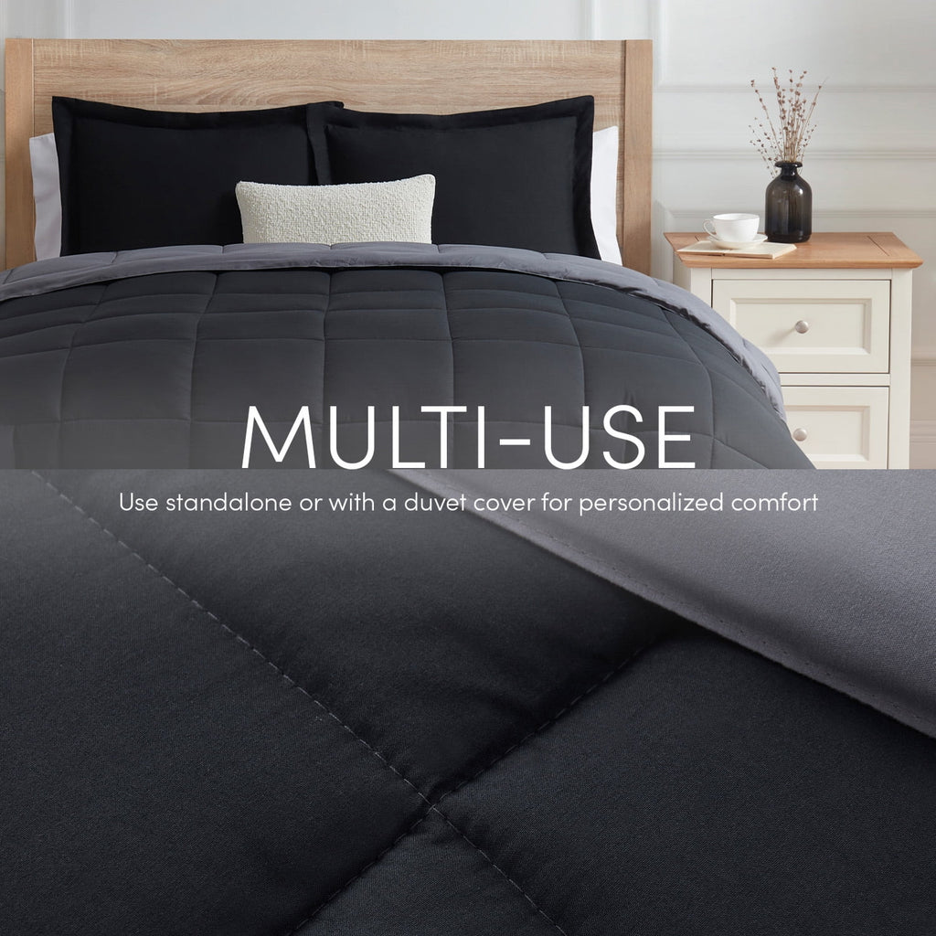 Queen Comforter Set, 3 Piece Bed in a Bag, Reversible Down Alternative Bedding Set, Black & Gray - Image 6