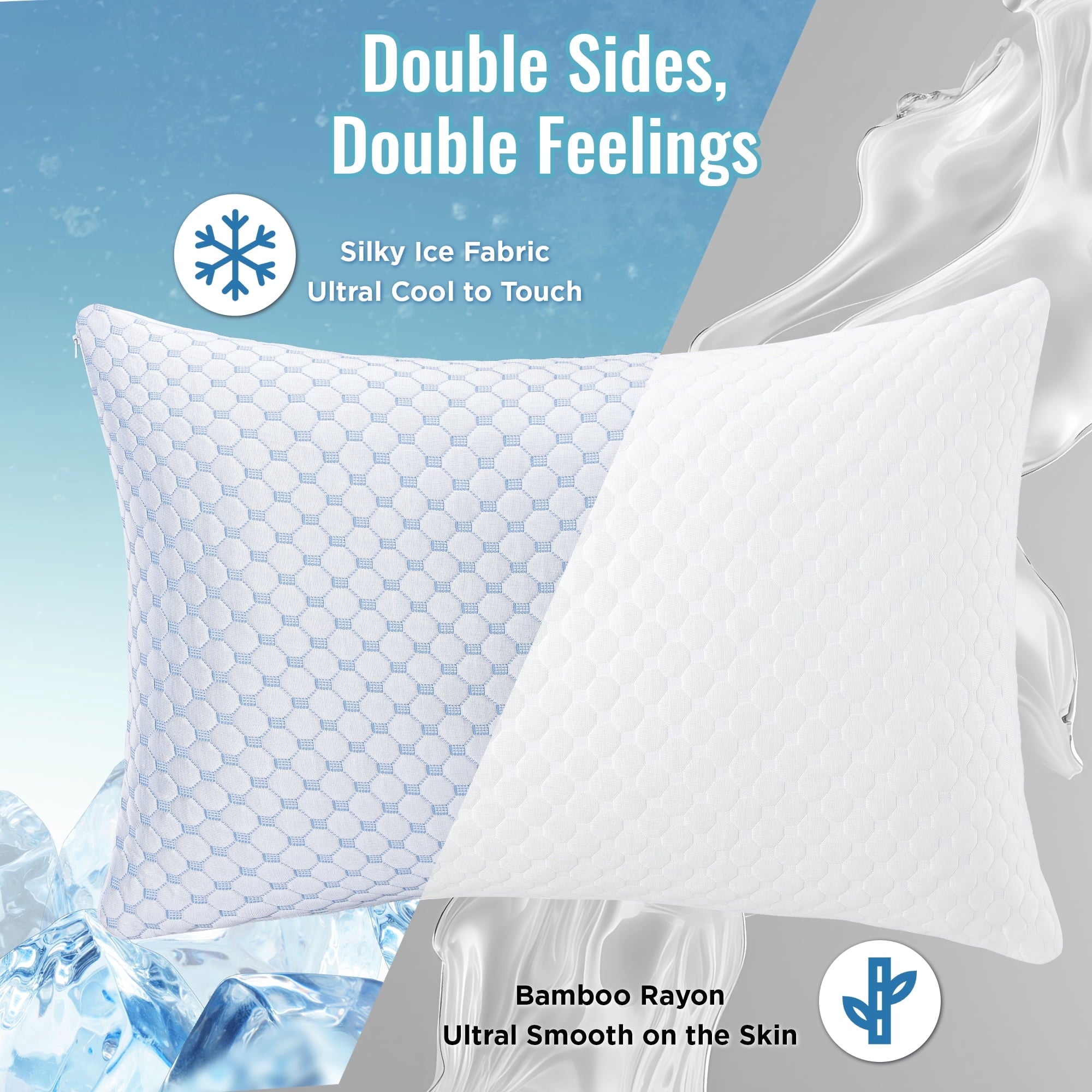Thinway 2 Pack Cooling Pillow for Sleeping, Memory Foam Pillows Cool Bed Pillows Hotel Reversible Pillow with Washable Removable Cover for B - Image 3