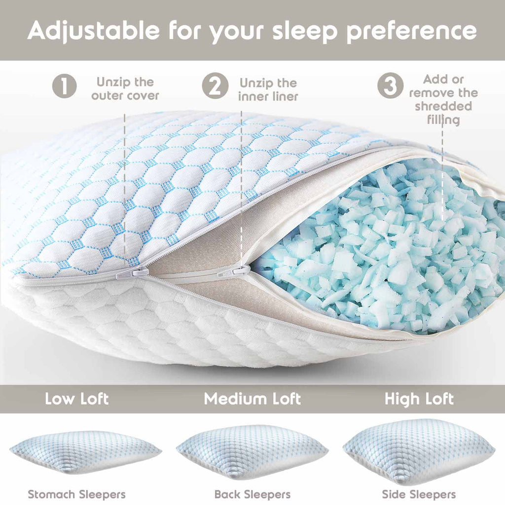 Cooling Pillows for Bed, Memory Foam Bed Pillow, Queen Pillows 20” X 28”, 2 Pack - Image 4