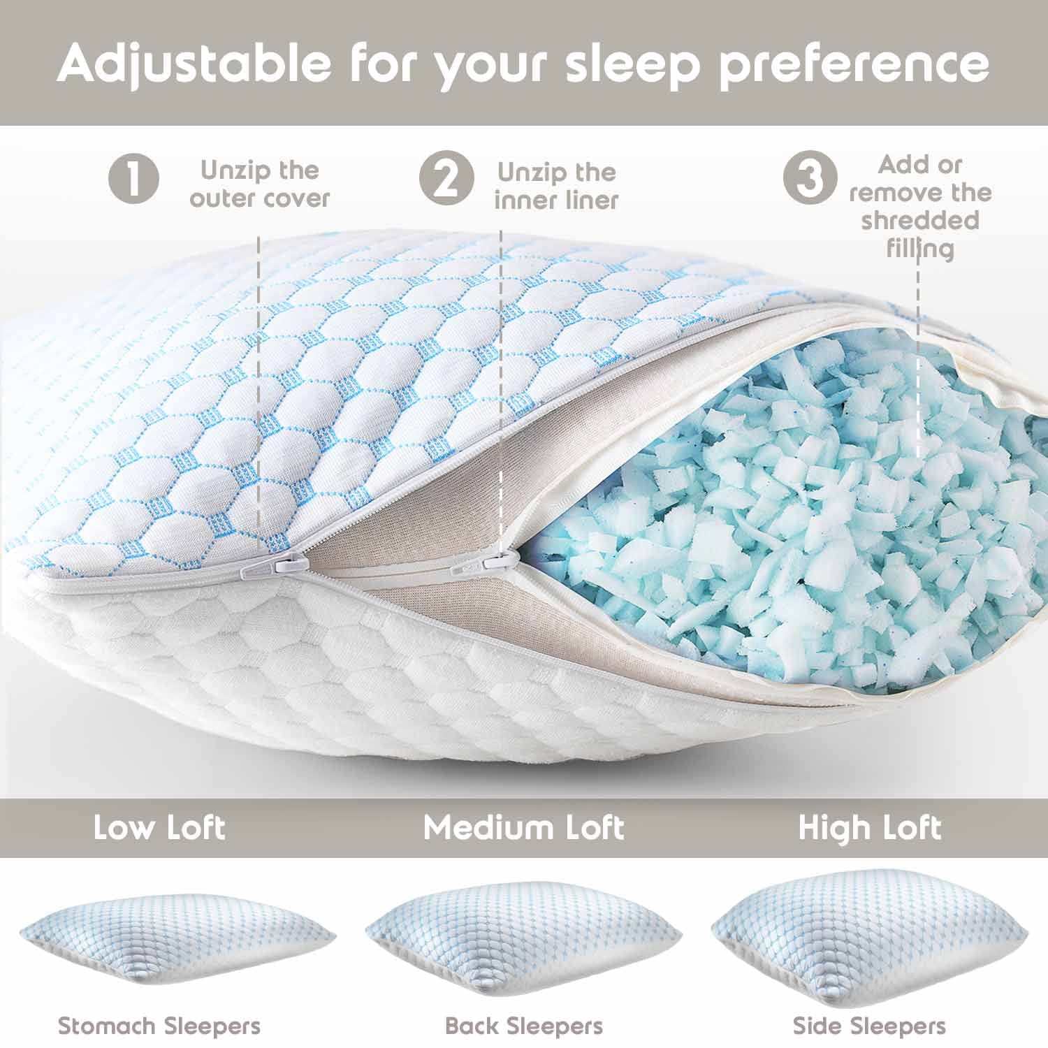 Cooling Pillows for Bed, Memory Foam Bed Pillow, Queen Pillows 20” X 28”, 2 Pack - Image 4