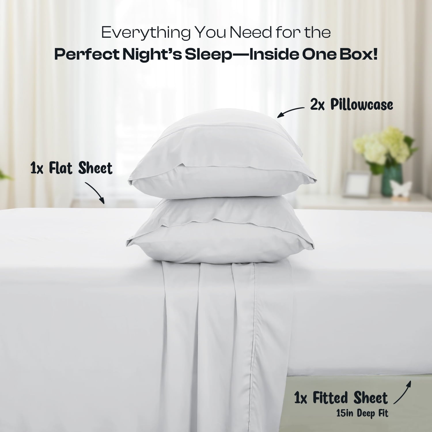 IR 3 Piece 1800 Series Deep Pocket Soft Microfiber Solid Bed Sheet Set for Kids, White Twin Size - Image 5