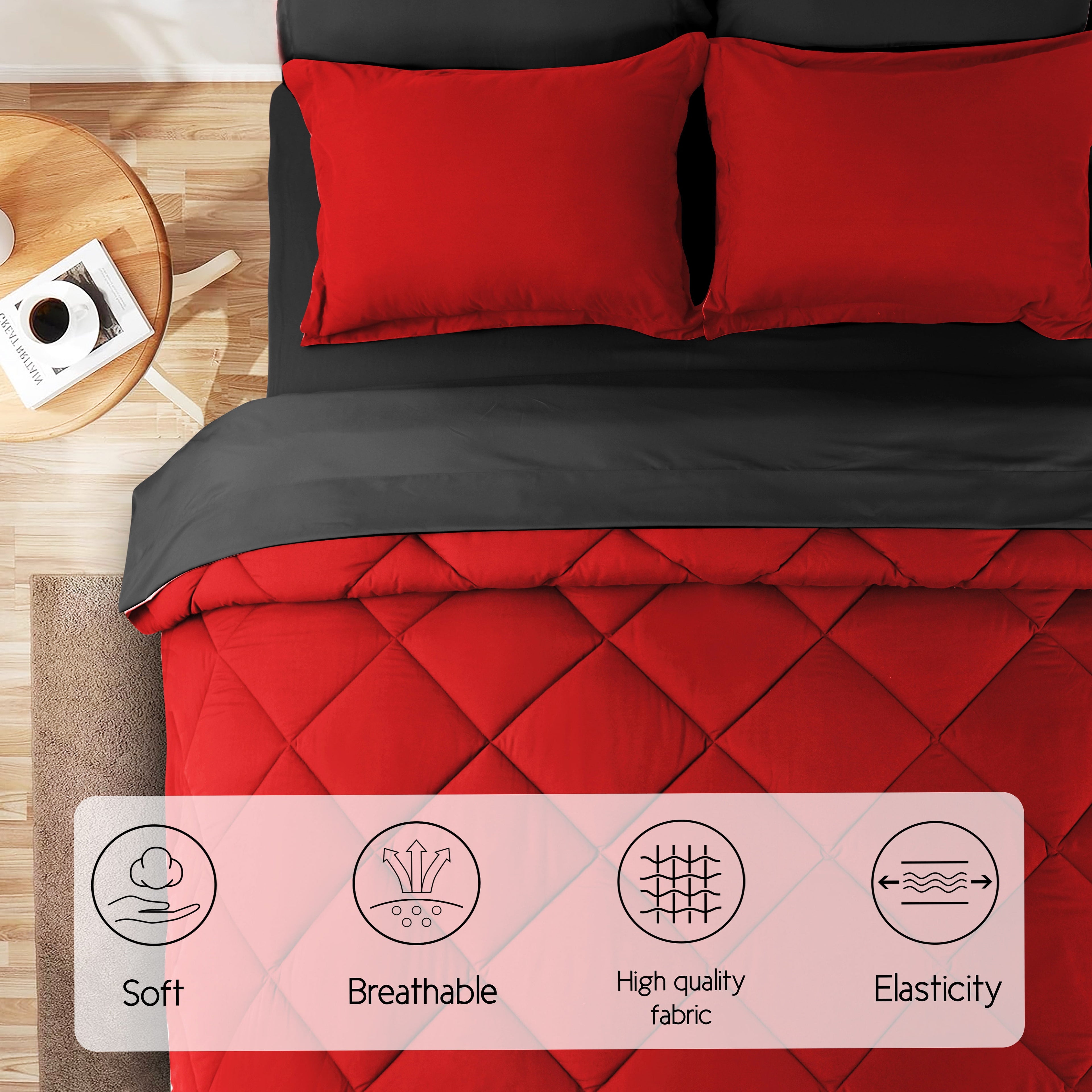 HIG 7 Piece Reversible Queen Comforter Set - Red Quilted Down Alternative Bedding All Season Super Soft Microfiber Bed in a Bag Includes She - Image 4