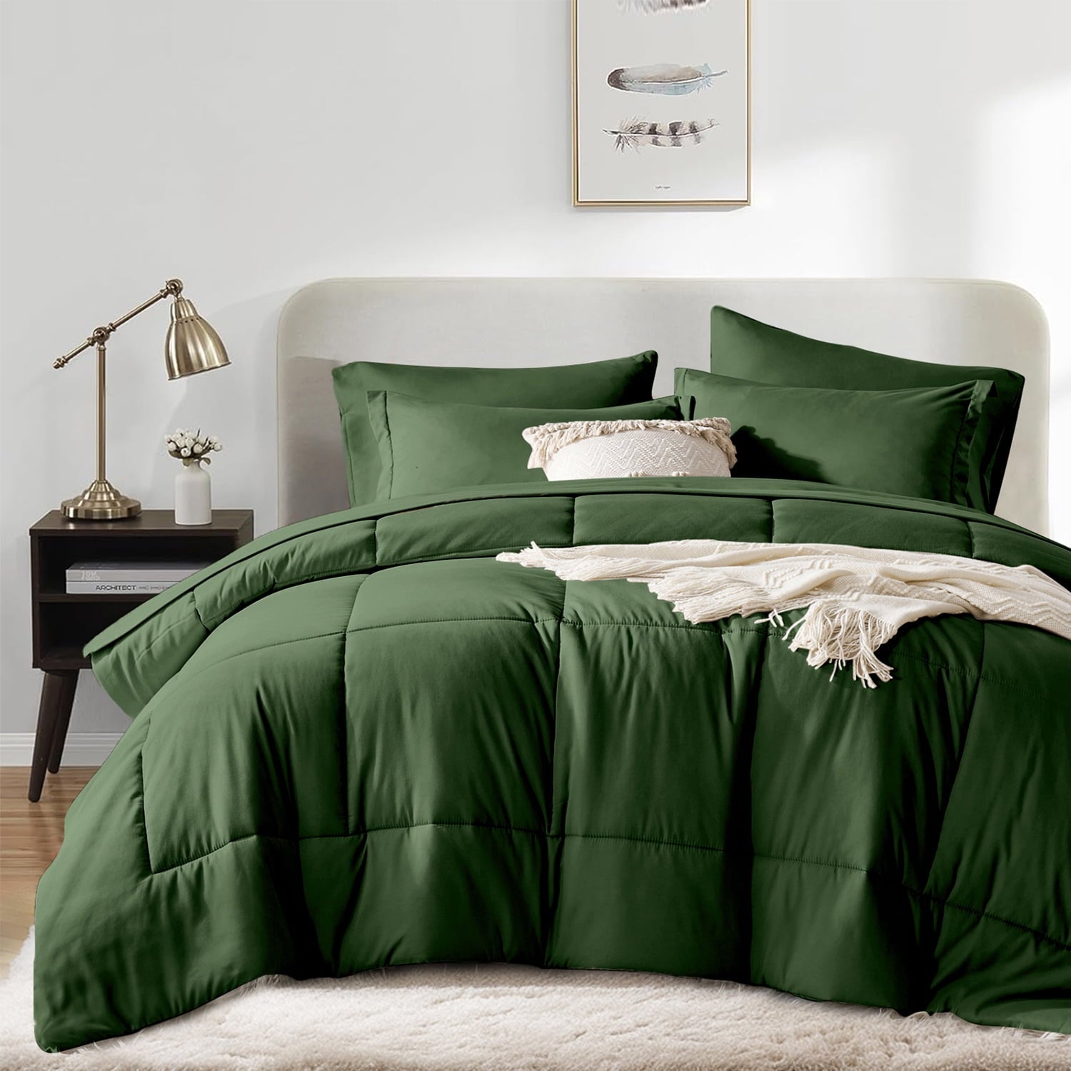 Flymme Queen Comforter Set Forest Green Bed in a Bag Queen Size 7 Pieces Soft Bed Set Lightweight Microfiber Green Bedding Comforter Set wit - Image 2