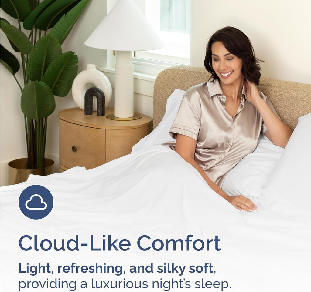 CGK Linens 4-Piece Luxury Bamboo Cooling Sheet Set - Queen Size 100% Bamboo Derived Rayon Premium Bed Sheets, White - Image 5