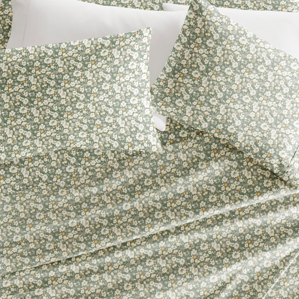 4 Piece Pattern Microfiber Bed Sheets Set, Floral Dream Eucalyptus, Twin - Image 3