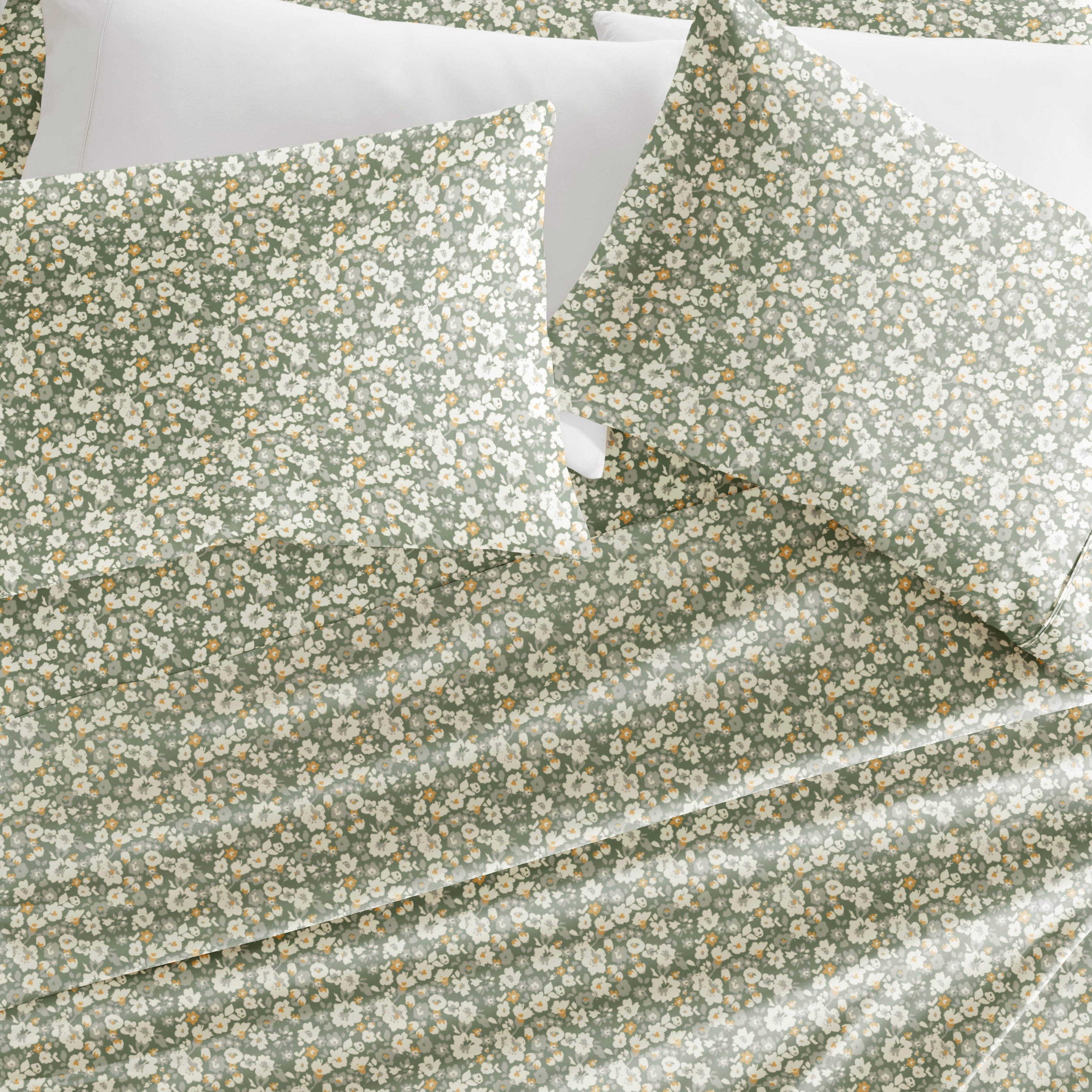 4 Piece Pattern Microfiber Bed Sheets Set, Floral Dream Eucalyptus, Twin - Image 3