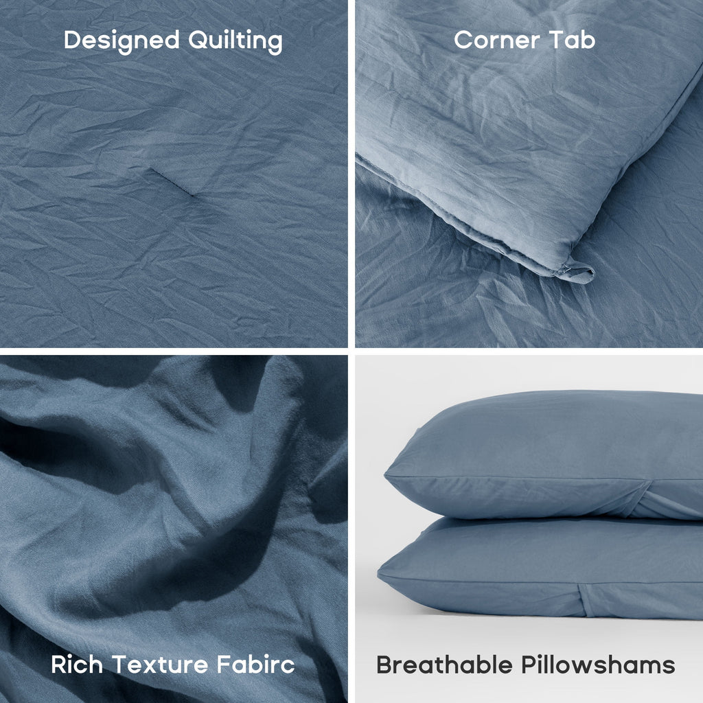 Washed Comforter Sets Queen 3 Piece, Soft and Cozy, Fluffy Microfiber Fill, Washed Textured Wrinkled Design (Flint St... - Image 4