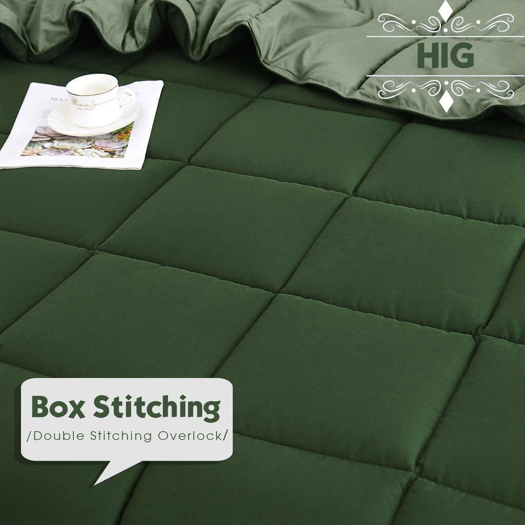 HIG Light Weight Down Alternative Comforter Set, Queen, Green, Reversible - Image 2