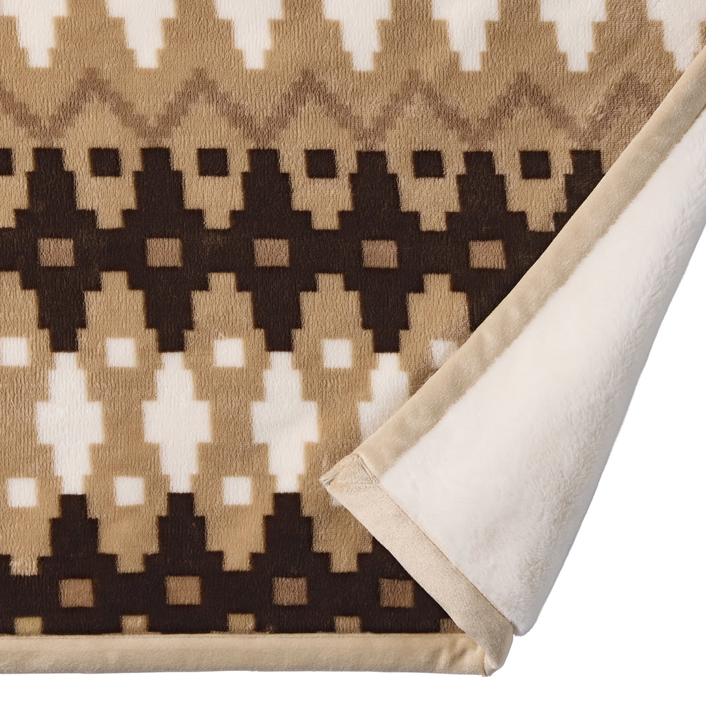 Printed Velvet Plush Reverse to Faux Fur Super Soft Throw Blanket, Oversized, Linder Border Beige - Image 5