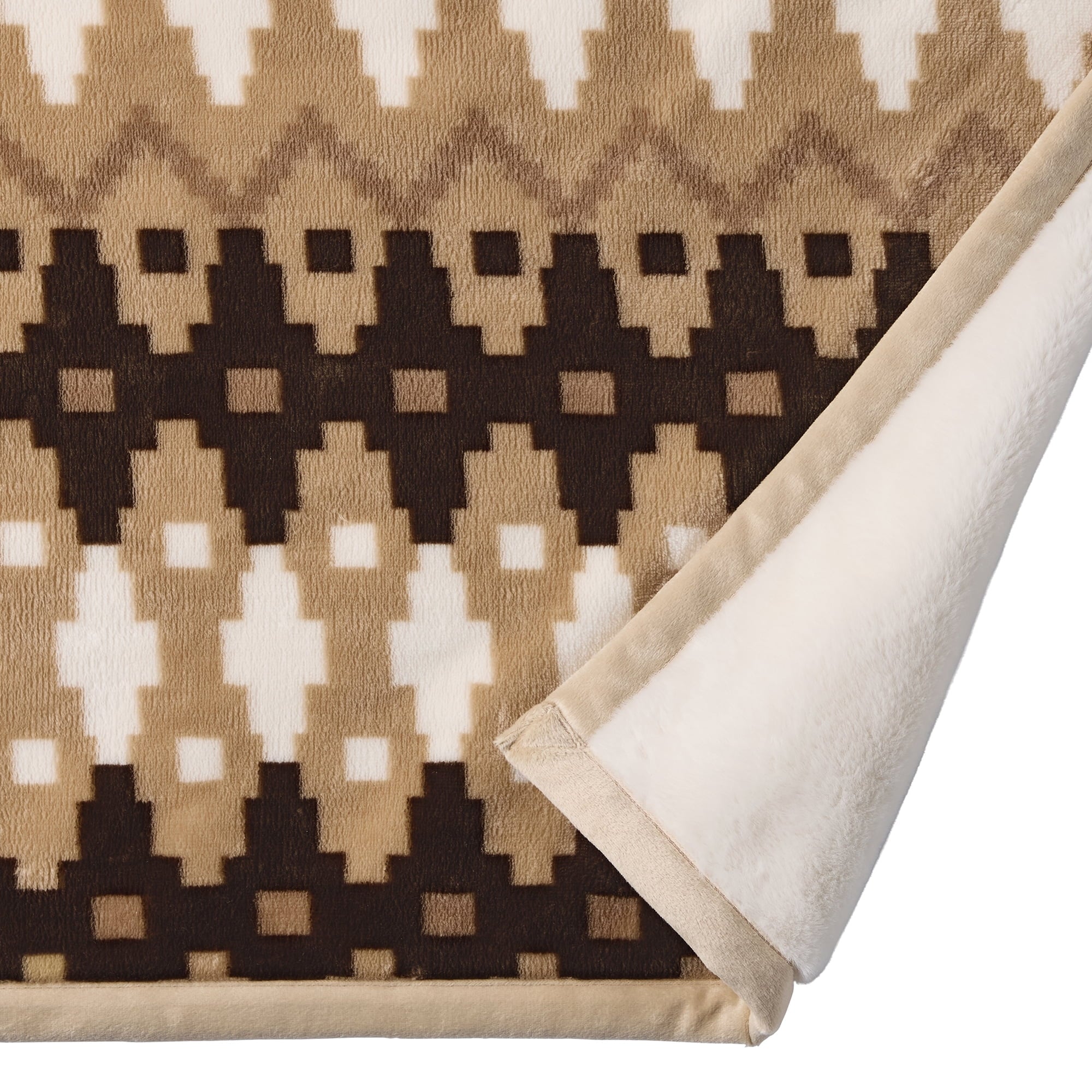 Printed Velvet Plush Reverse to Faux Fur Super Soft Throw Blanket, Oversized, Linder Border Beige - Image 5
