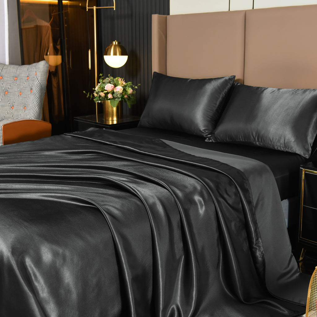NTBED Satin Sheets Full Black Luxury Silky Bed Sheets 1800 Microfiber Sheet Set 4 Pcs - Image 4