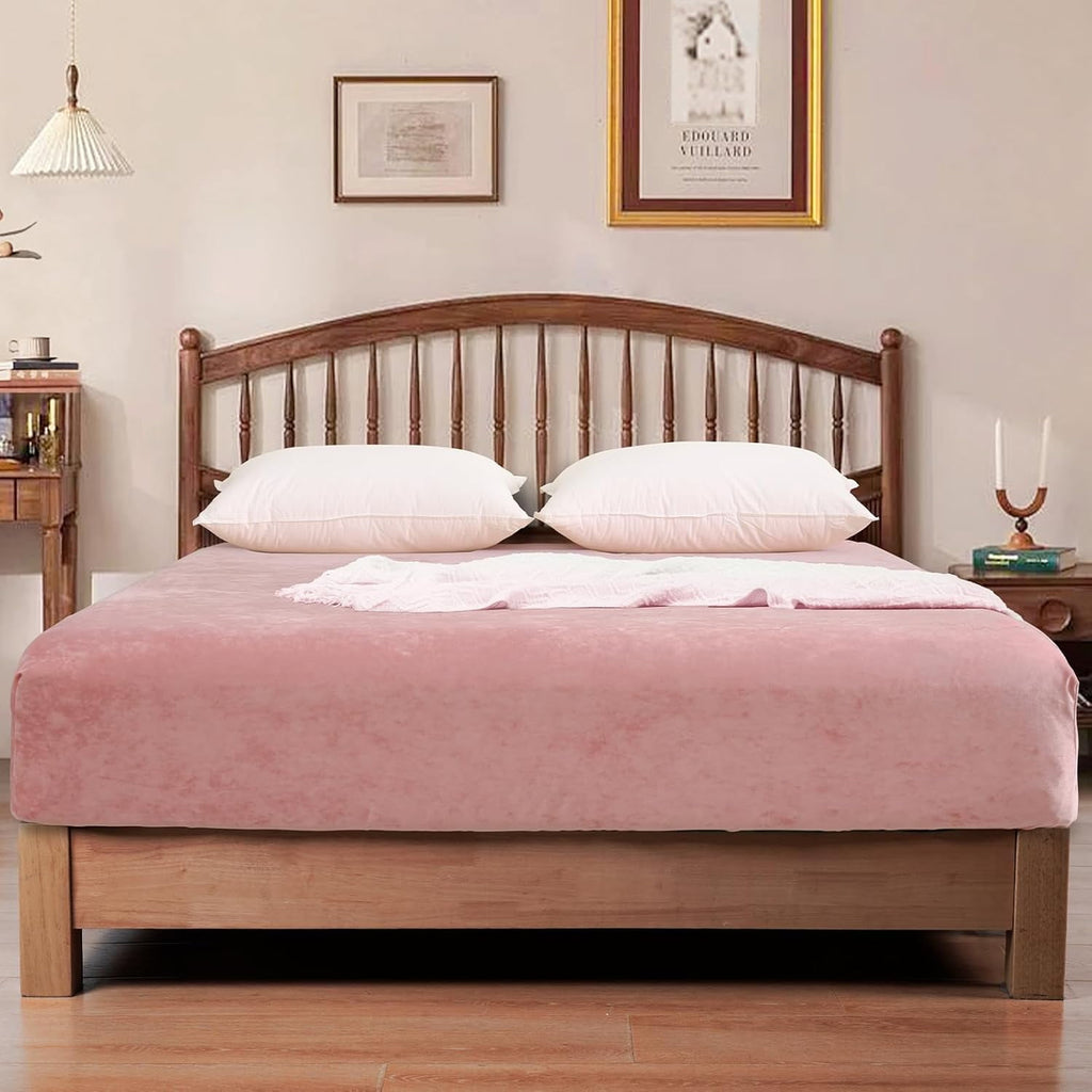 Truly Velvet Fitted Sheet Twin Size, Luxury Super Soft Flannel Bottom Sheet with 15" Deep Pocket for Winter, Pink - Image 6