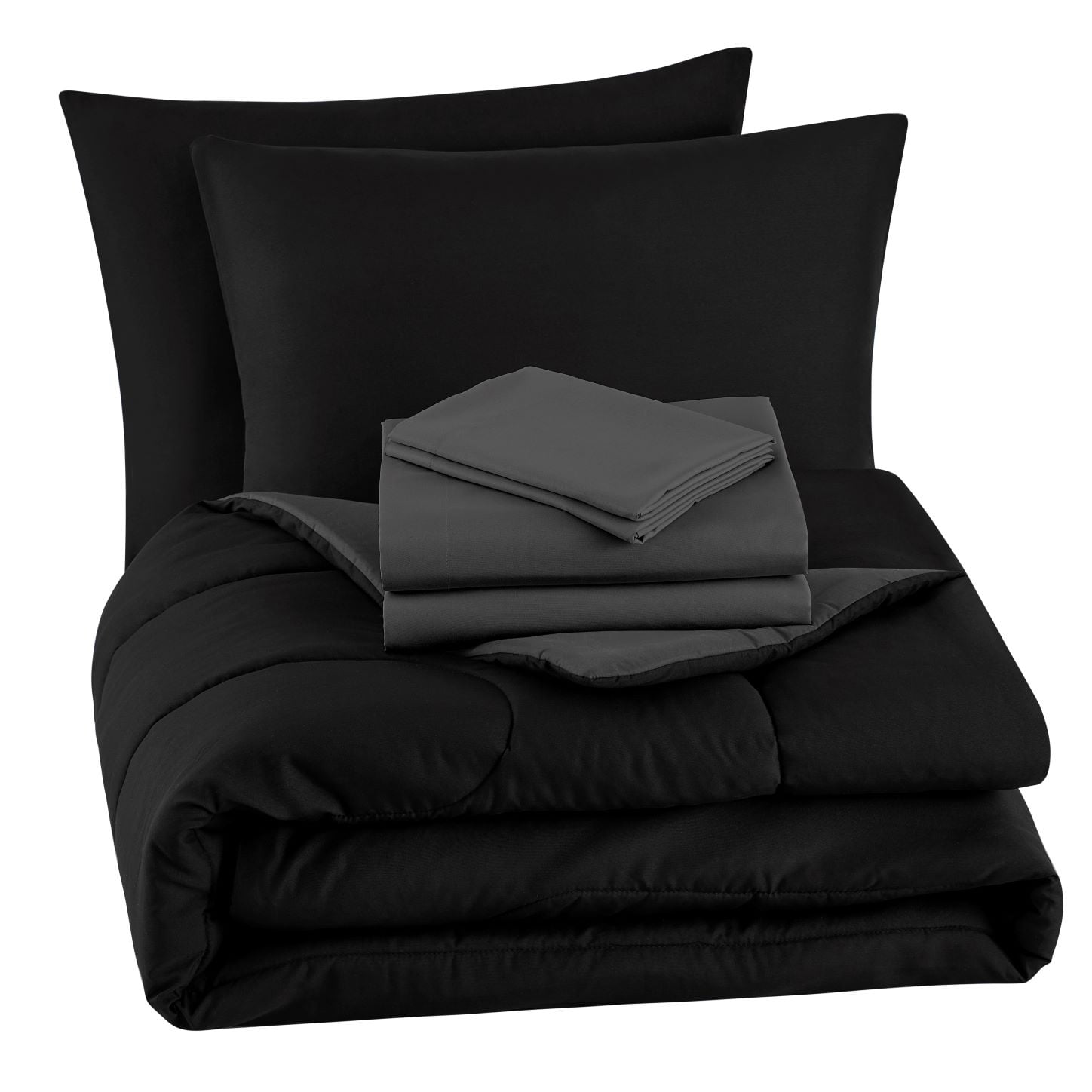 Mainstays 7 Piece Reversible Bed in a Bag Comforter Set with Sheets, Black, King - Image 4