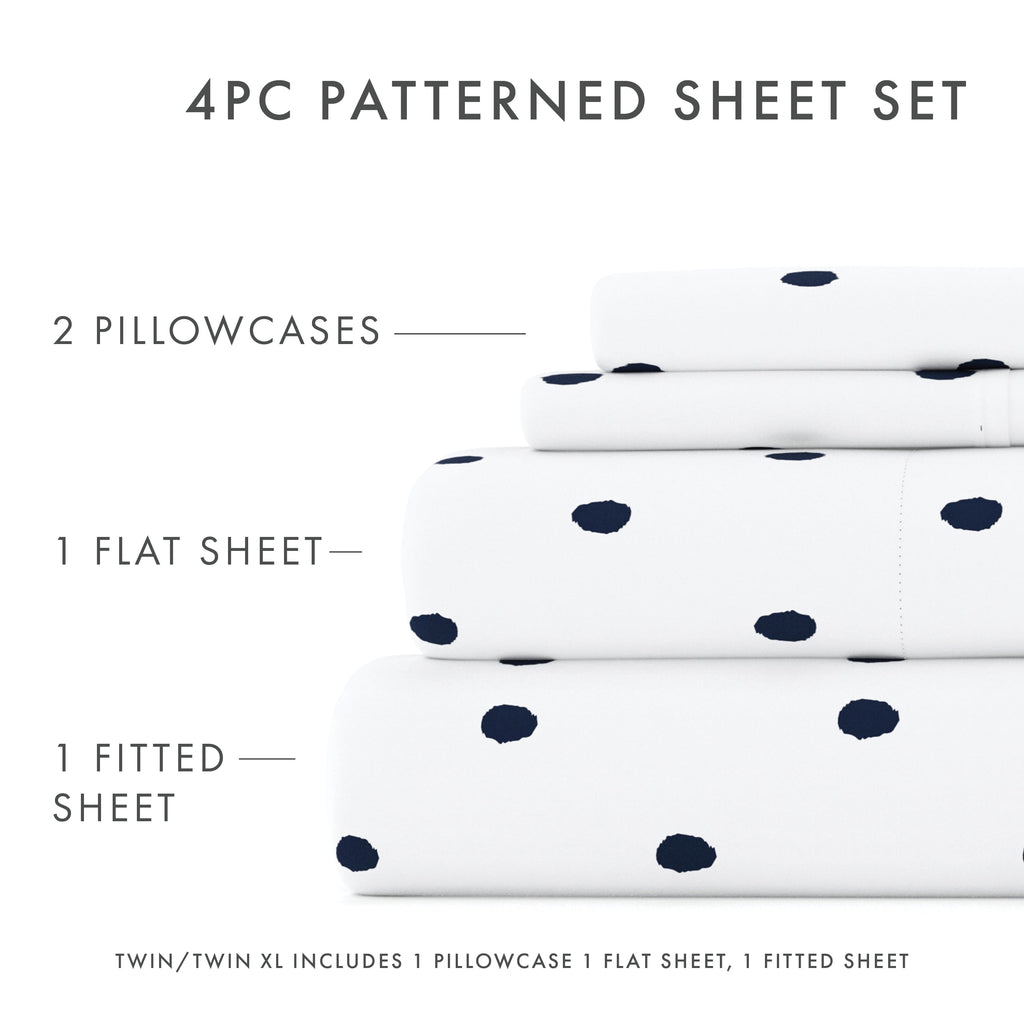 Noble Linens 4 Piece Pattern Microfiber Bed Sheets Set, Navy Dots, California King - Image 3