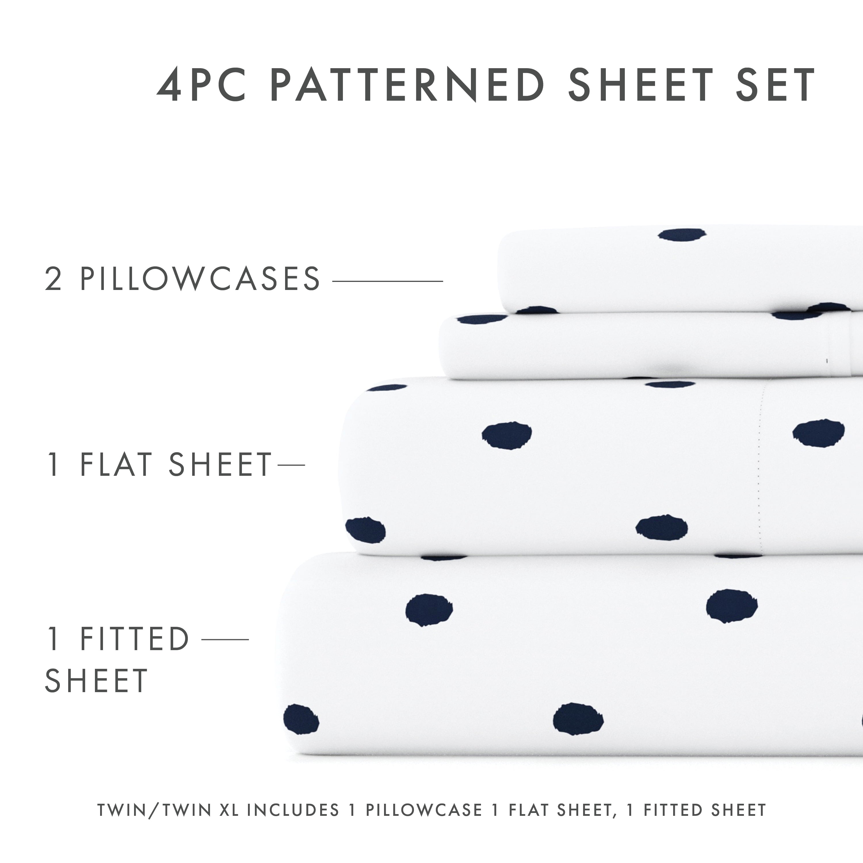 Noble Linens 4 Piece Pattern Microfiber Bed Sheets Set, Navy Dots, California King - Image 3