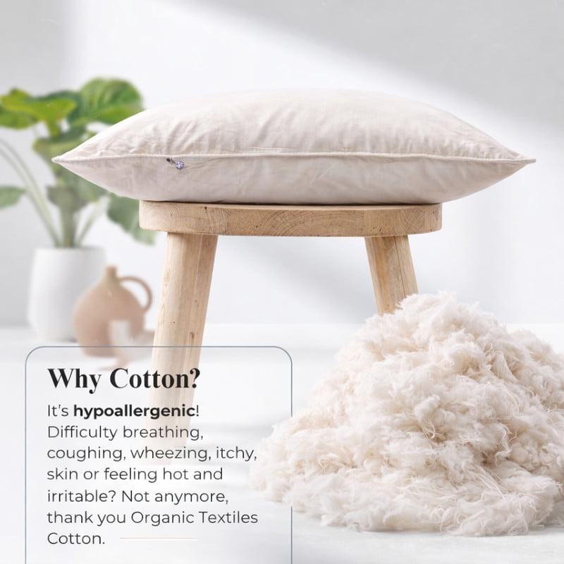 100% Organic Cotton Pillow with Organic Cotton Cover - GOTS CERTIFIED - Adjustable Loft, Head Neck Pain Relief, Back ... - Image 3