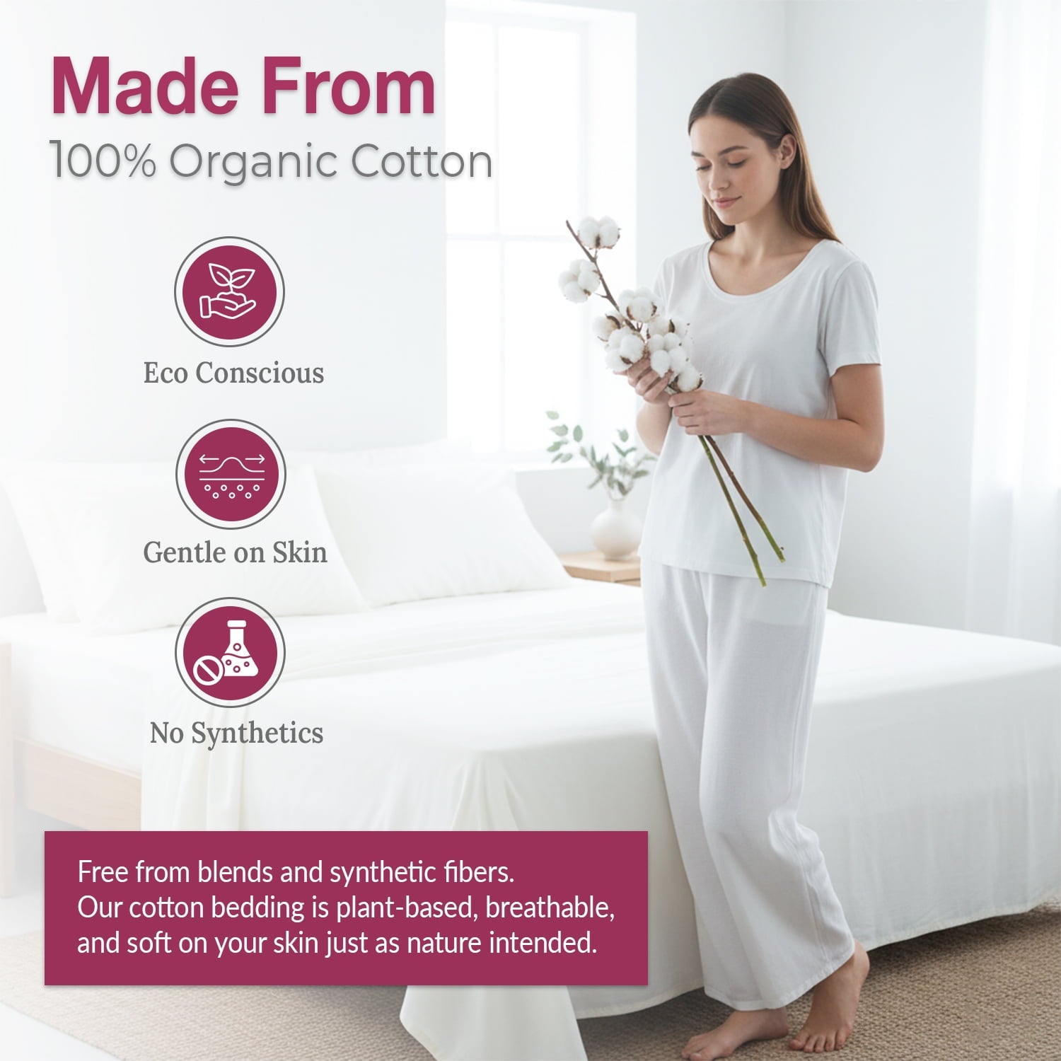 100% Organic Cotton Percale Flat Sheet Twin Size - 1 PC Flat Sheet, White - Crisp, Cool and Strong Bed Linen, Top She... - Image 3