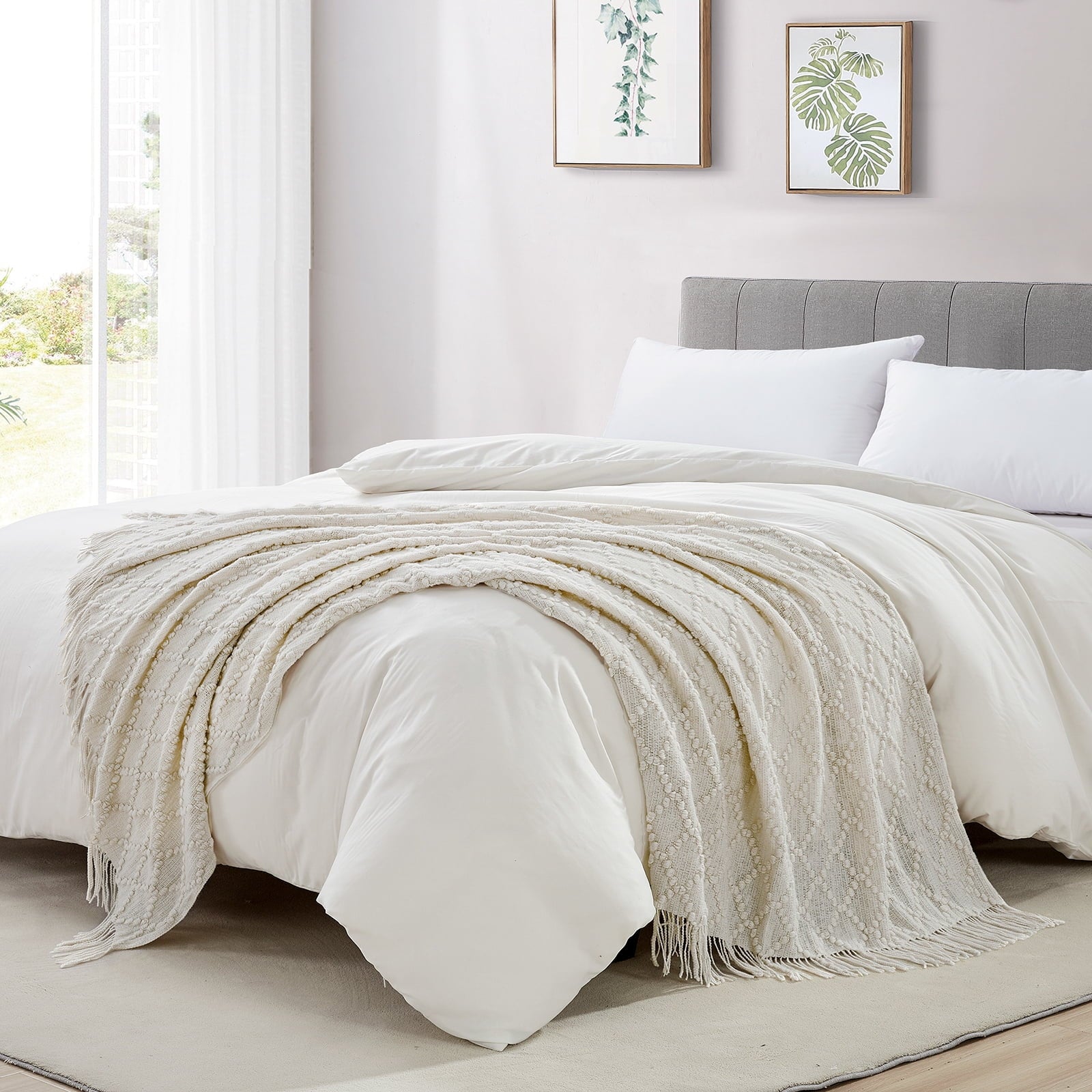 Texture Pure Color Soft Throw Blanket and Sofa Or Bed Knitted Decorative Blanket 50 x70 inches Jacquard Diamond Beige... - Image 2