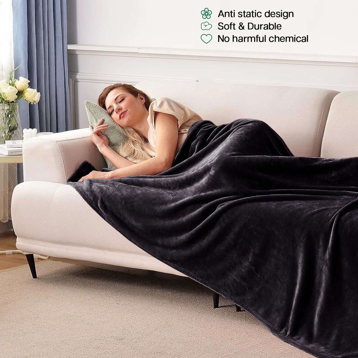 Ameha Microplush Fleece Blanket Cozy for Bed and Throw Cozy for Bed and Throw 310 GSM Soft Microfiber Lightweight Warm Fluffy & Soft Black T - Image 2