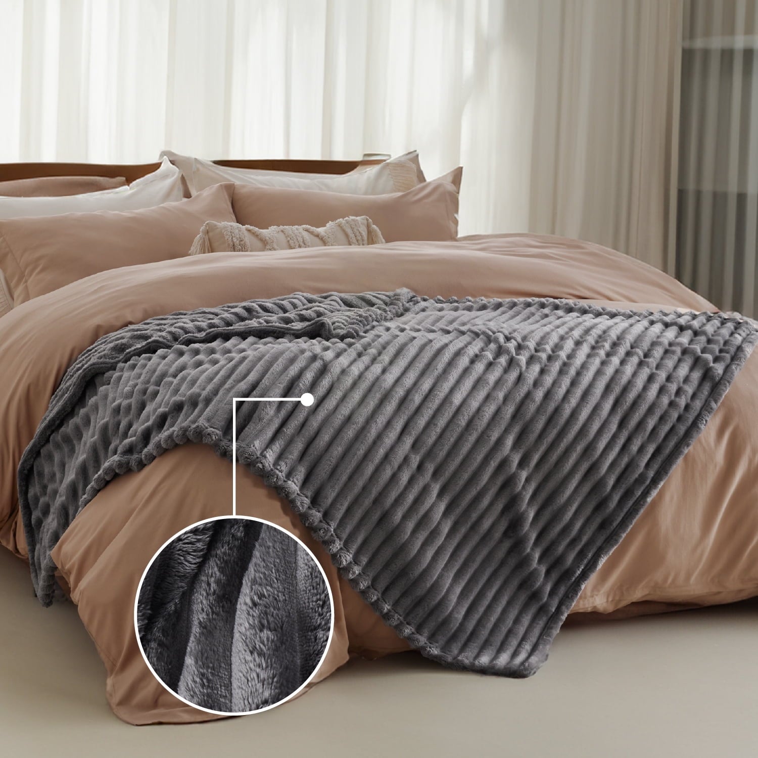Grey Fleece Throw Blanket for Couch - Super Soft Cozy Blankets for Women, Girls, 50x60 inches - Image 4