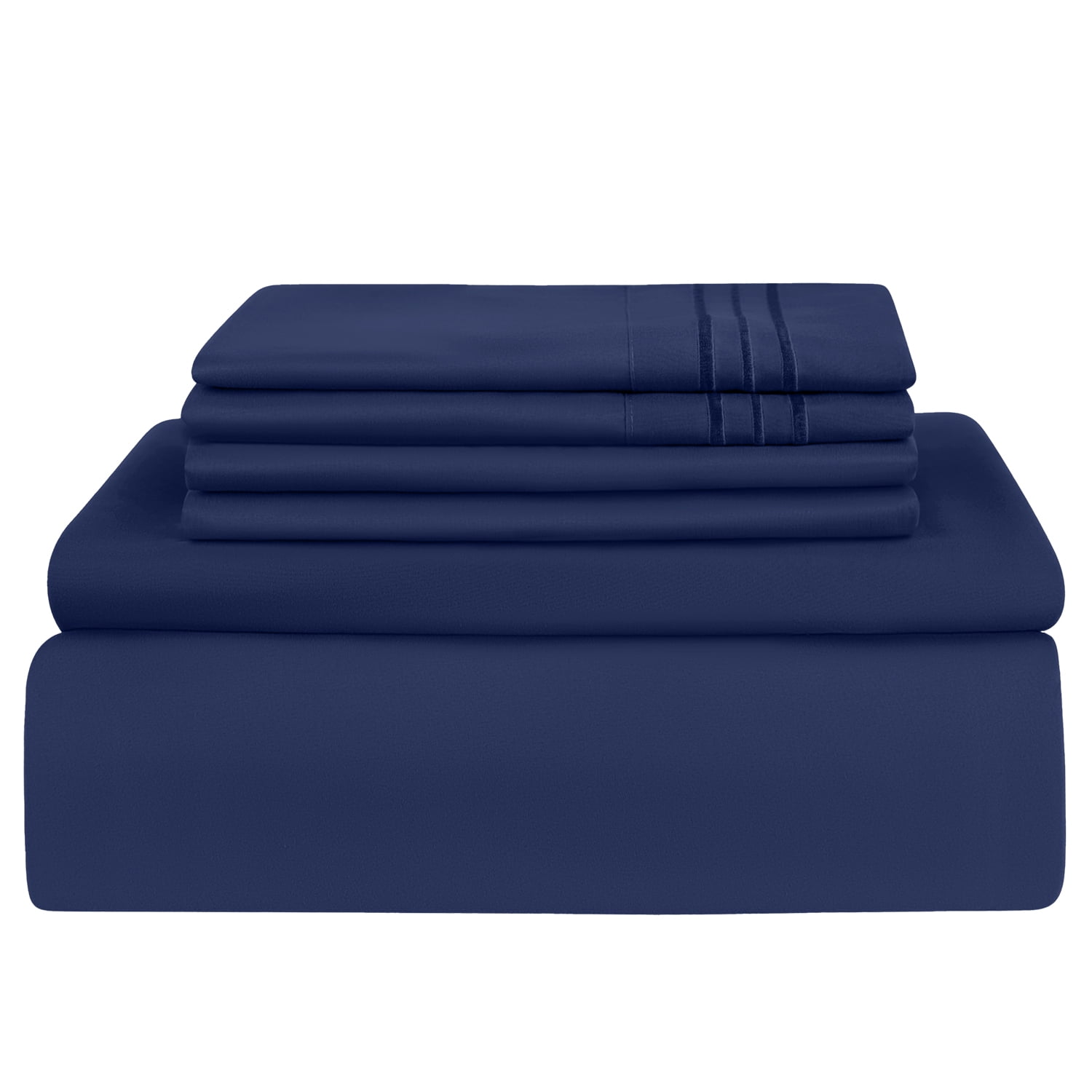 Queen Bed Sheets Set, 6 Pc Microfiber Bed Sheets, Extra Deep Pocket Queen Fitted Sheet, Flat Sheet & Pillowcases, Nav... - Image 5