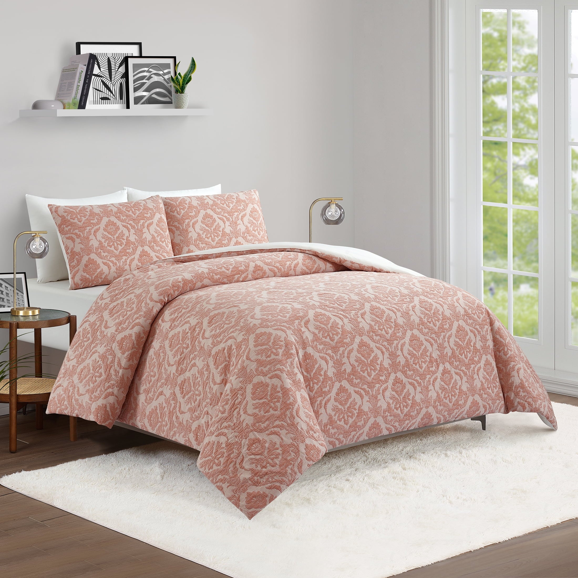 Woven Damask 2-Piece Comforter Set, Blush, Full Queen, All Ages - Image 5