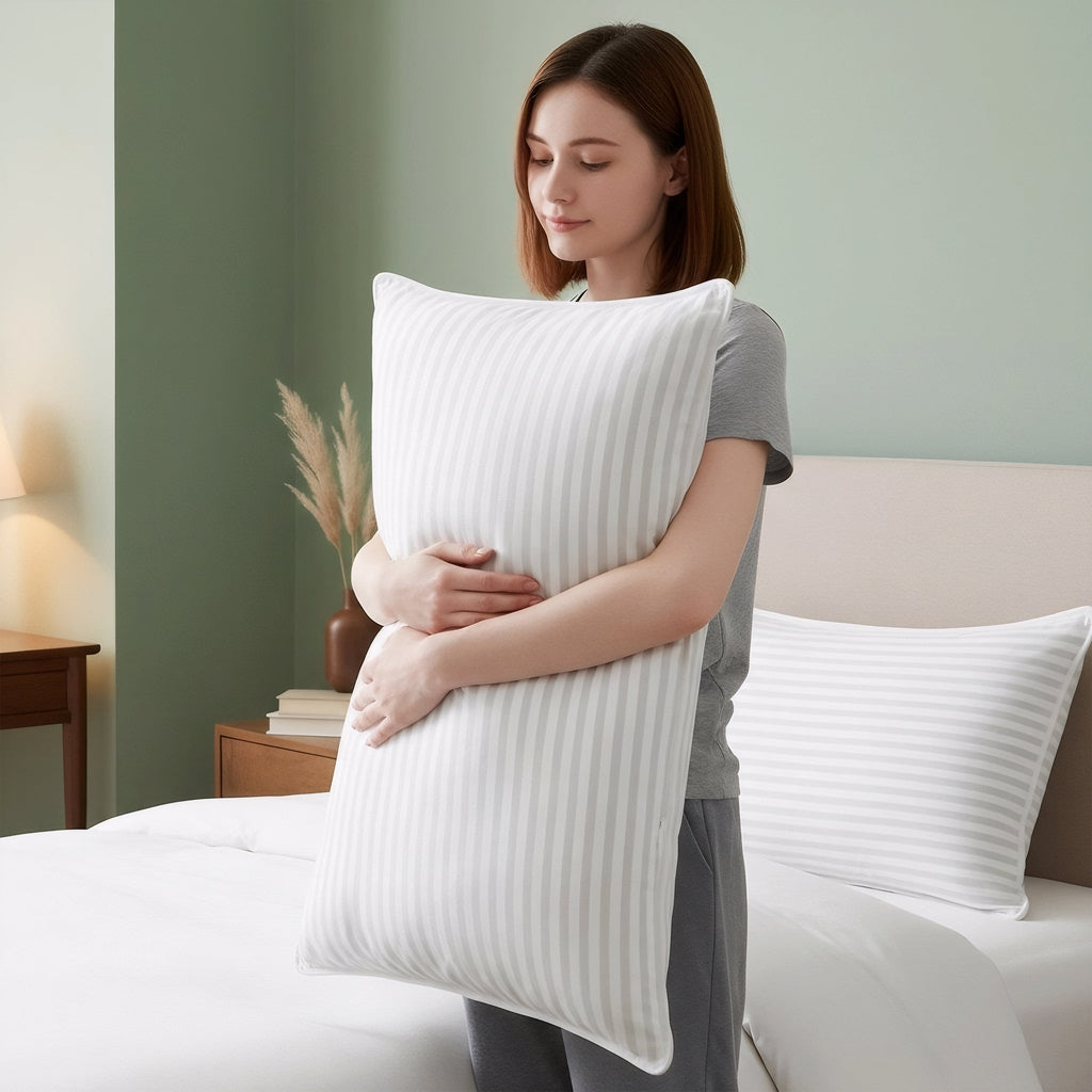 Bed Pillow with White Stripes - Set of 2 - Ultra Cozy & Relaxing For Adults, (Queen, 28"L x 20" W) - Image 5
