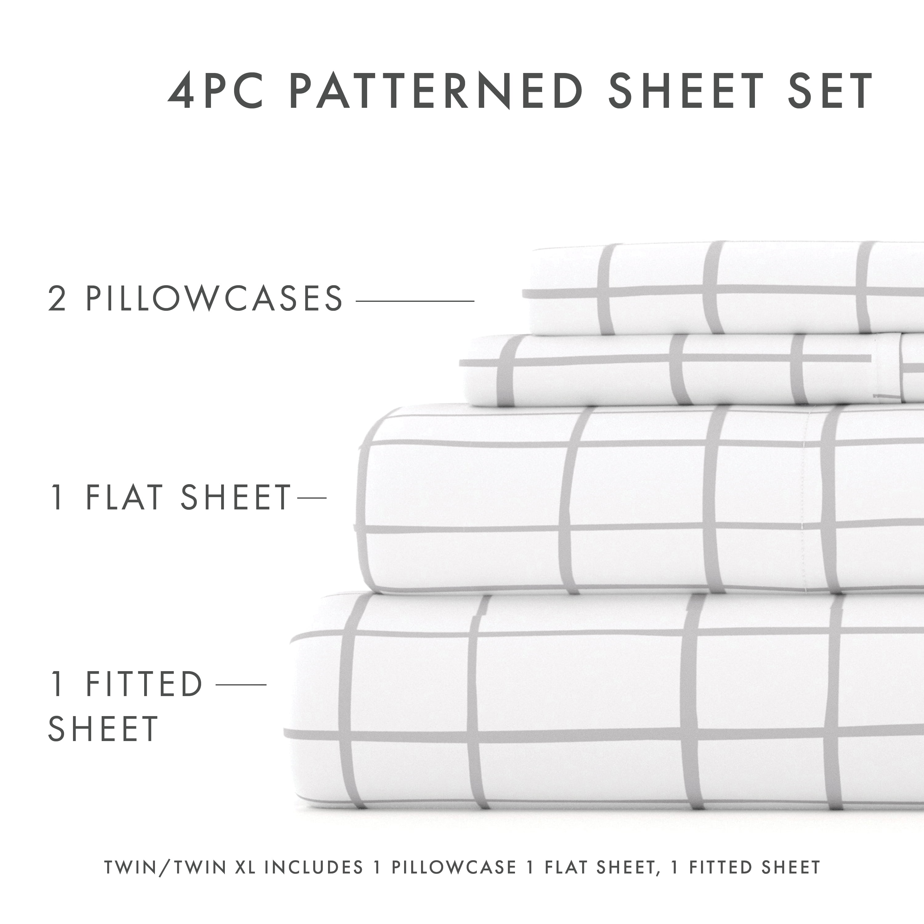 4 Piece Pattern Microfiber Bed Sheets Set, Light Gray Crossroad, Twin - Image 3
