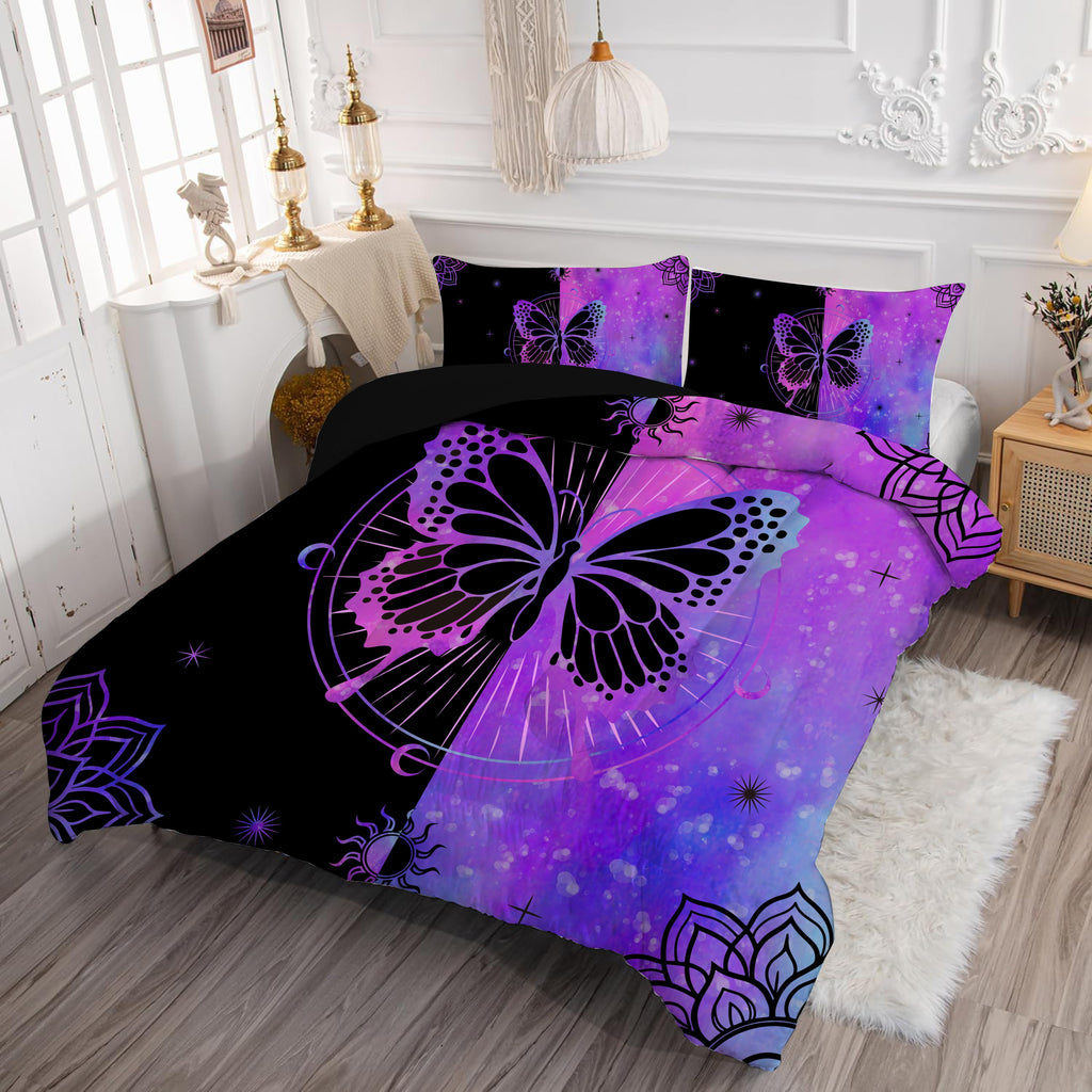 Butterfly Comforter Set Full Size for Girls Kids Teens Black Blue Purple Tie Dye Bedding Set 3 Pieces - Image 5