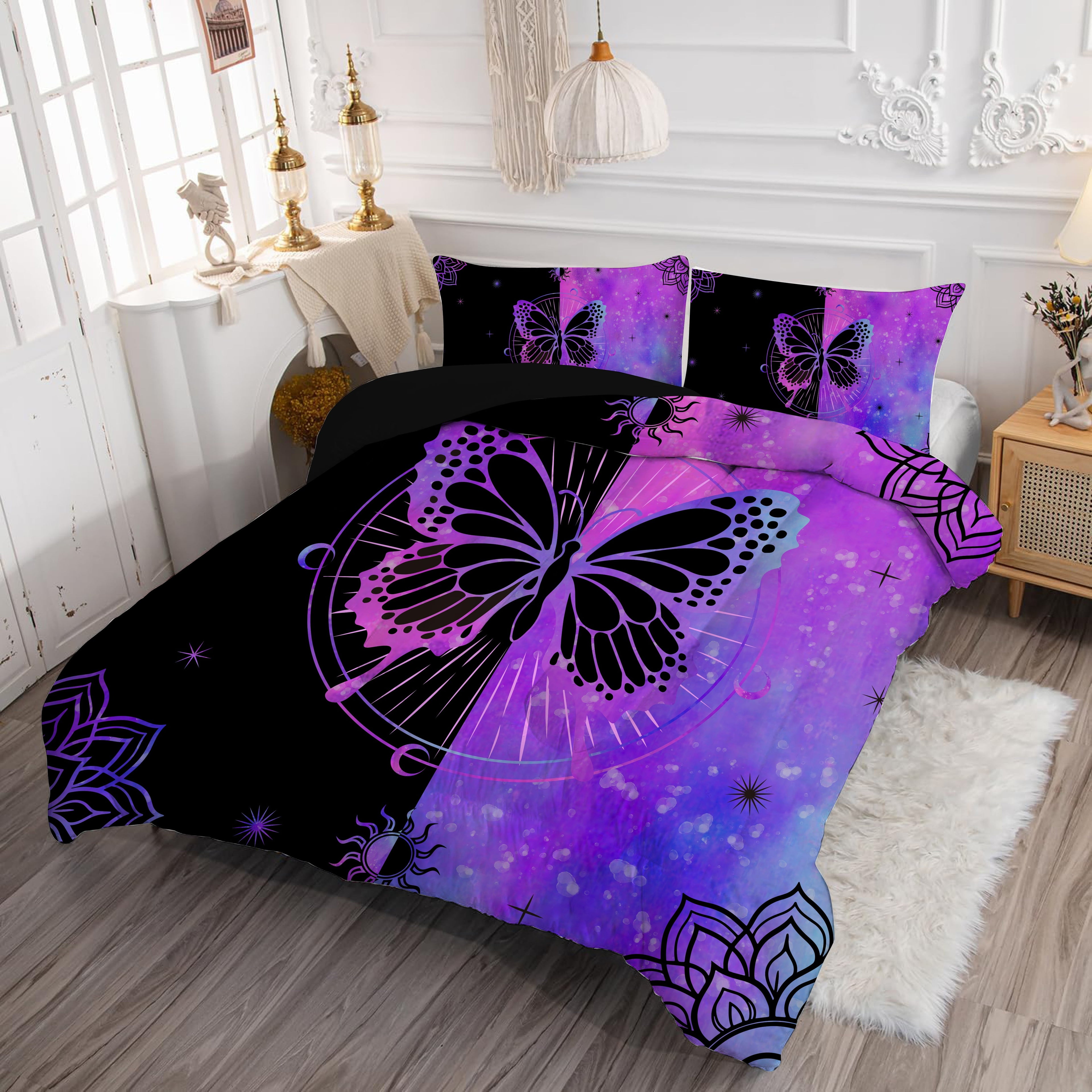 Butterfly Comforter Set Full Size for Girls Kids Teens Black Blue Purple Tie Dye Bedding Set 3 Pieces - Image 5