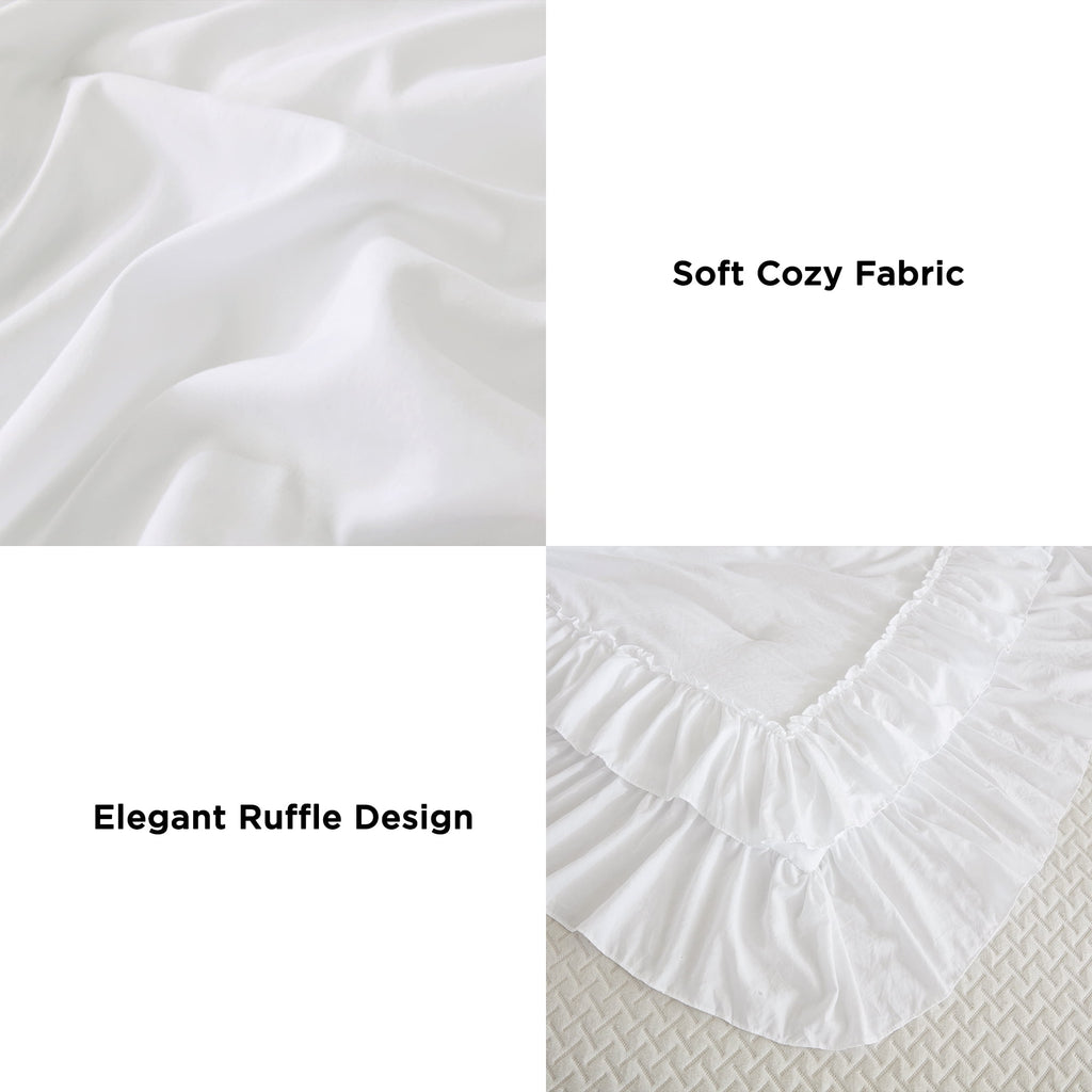 Queen Comforter Set White - 3 Pieces Soft Fluffy Ruffle Bedding Comforter Sets for Queen Bed, All Season Farmhouse Li... - Image 6