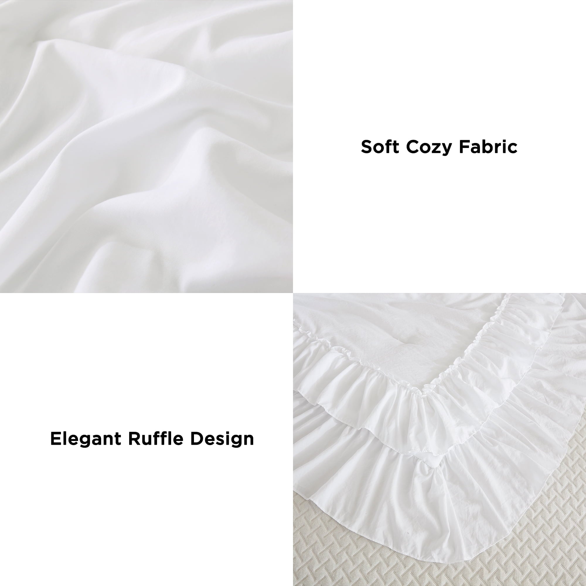 Queen Comforter Set White - 3 Pieces Soft Fluffy Ruffle Bedding Comforter Sets for Queen Bed, All Season Farmhouse Li... - Image 6