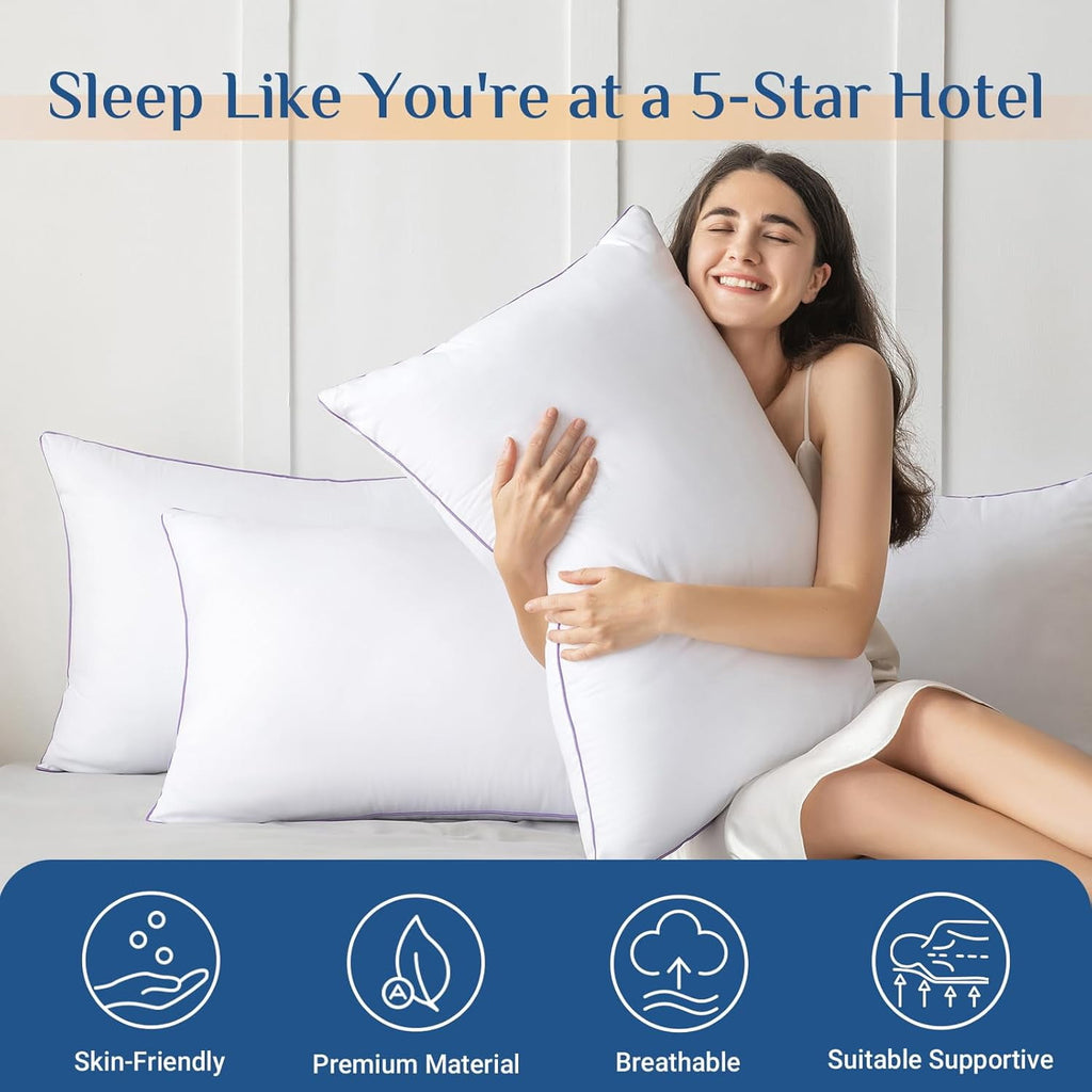 Set of 4, Cooling and Supportive Bed with Super Soft Down Alternative Fill, Luxury Fluffy Hotel Quality for Side, Bac... - Image 2