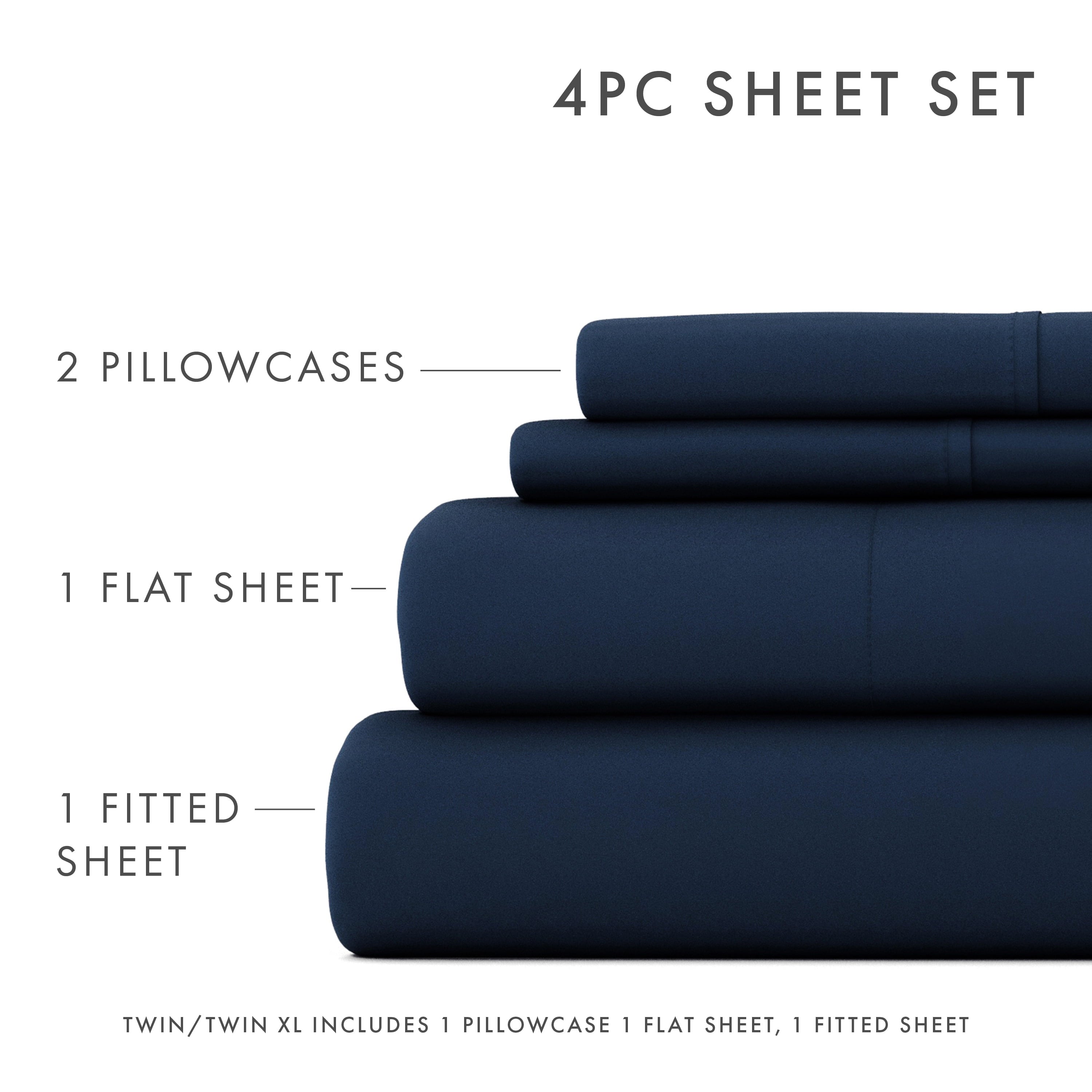 Noble Linens 4 Piece Solid Microfiber Bed Sheet Set, Navy, Queen - Image 2