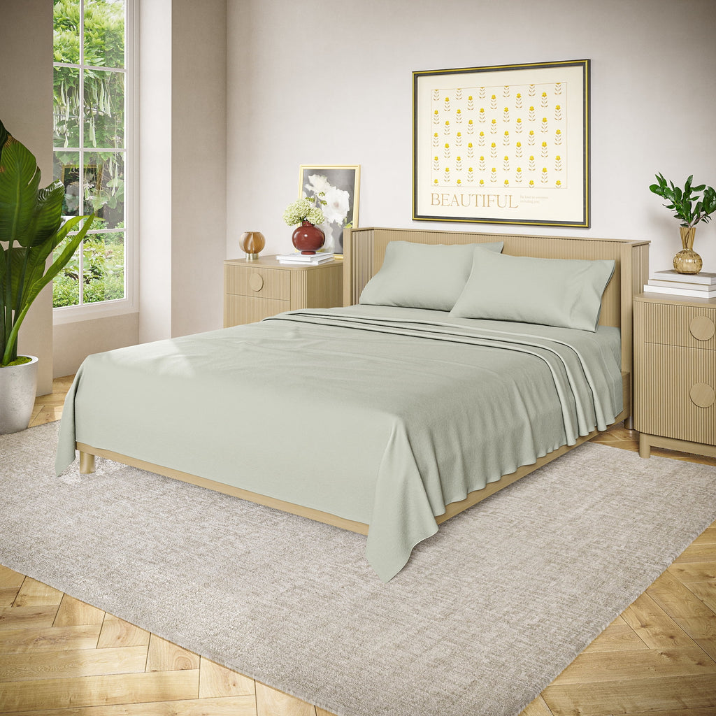 Solid 4-Piece 100% Cotton Washed Percale Sage Green Sheet Set, Full - Image 2