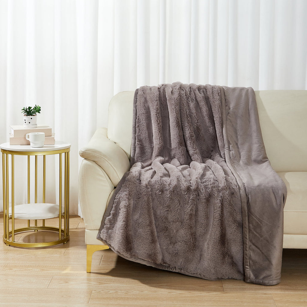 Grey Faux Fur Ultra Soft Luxury Oversized Throw Blanket 50" x 72", Grey Bisque - Image 3