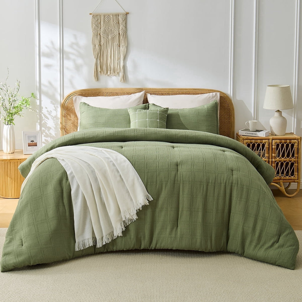 Waffle Weave Comforter Set with Throw Blanket for Couch, 5-Piece King/Cal King Size Lightweight Comforter Bet Set for... - Image 5