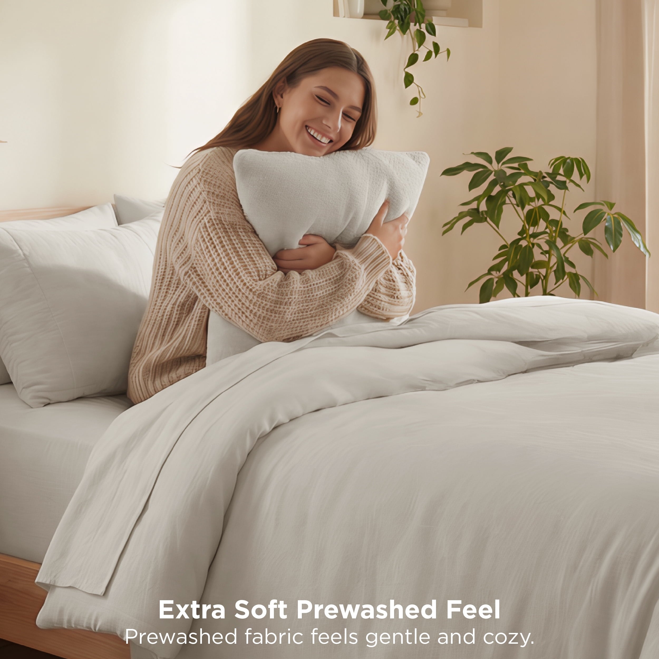 3 Pieces Queen Comforter Bedding Set, Beige Bed Comforter Set for All Seasons, 1 Lightweight Prewashed Comforter and ... - Image 4