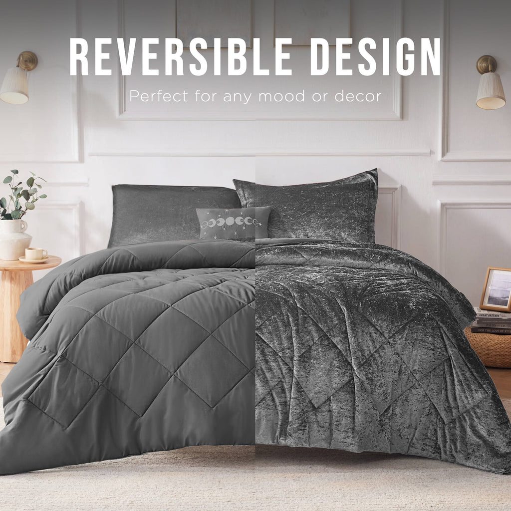 King/Cal King Size Comforter Sets, Velvet Bedding Comforter Set for All Seasons, Grey Bedding Set with Decor Pillow, ... - Image 5
