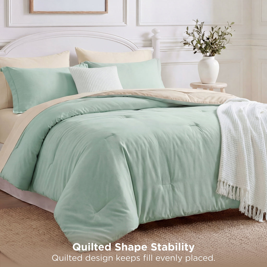 Queen Comforter Set Sage Green, 7 Pieces Lightweight Queen Bedding Sets, Contrasting Design - Image 3