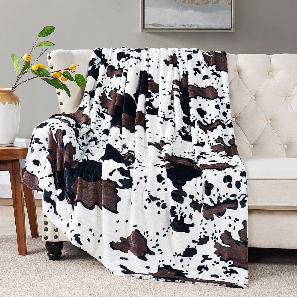 Home Soft Things Cow Print Double Sided Faux Fur Throw Blanket, Soft Cozy Fuzzy Black and White Throw, 50x60 inches - Image 2