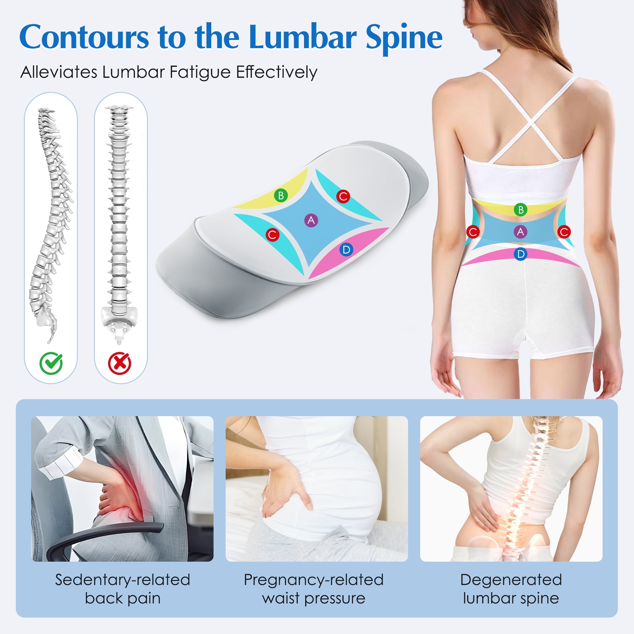 Lumbar Support Pillow for Bed Memory Foam Lower Back Pain Relief, Adjustable Waist Pillow for Sleeping & Side Sleeper... - Image 3