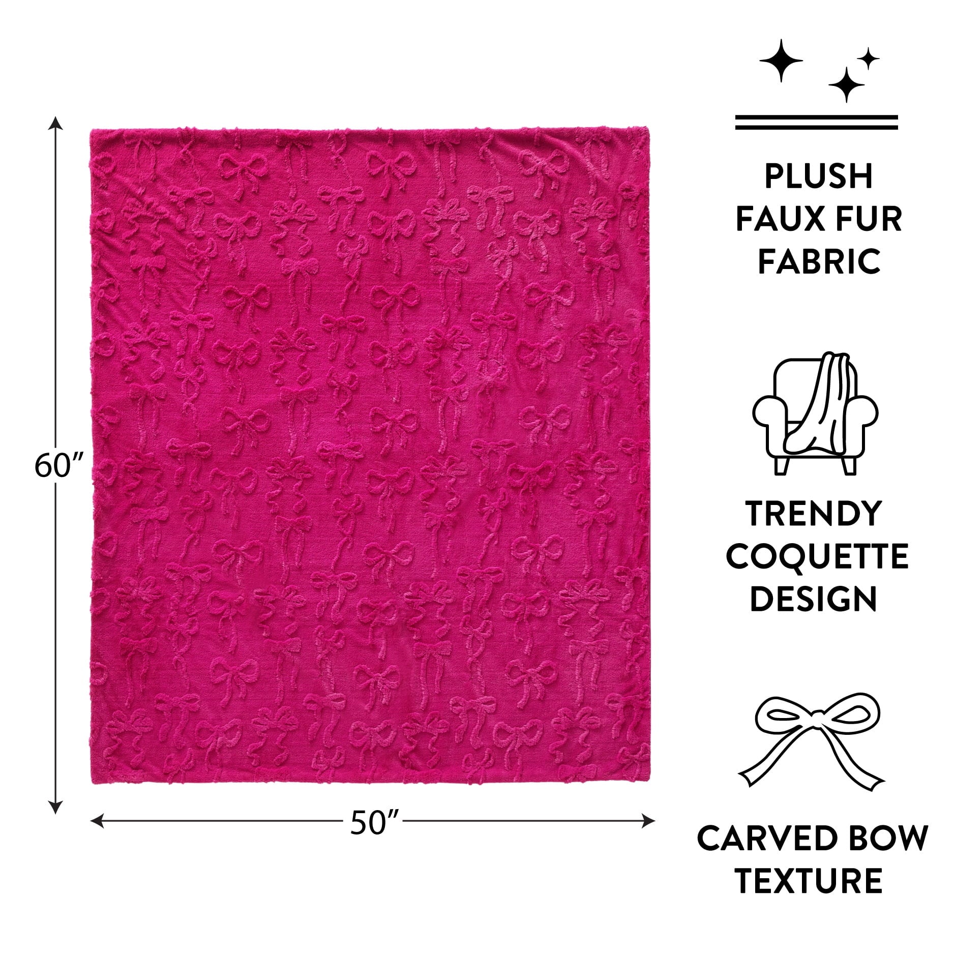 Gen Z 50" x 60"Carved Bow Faux Fur Throw - Image 3