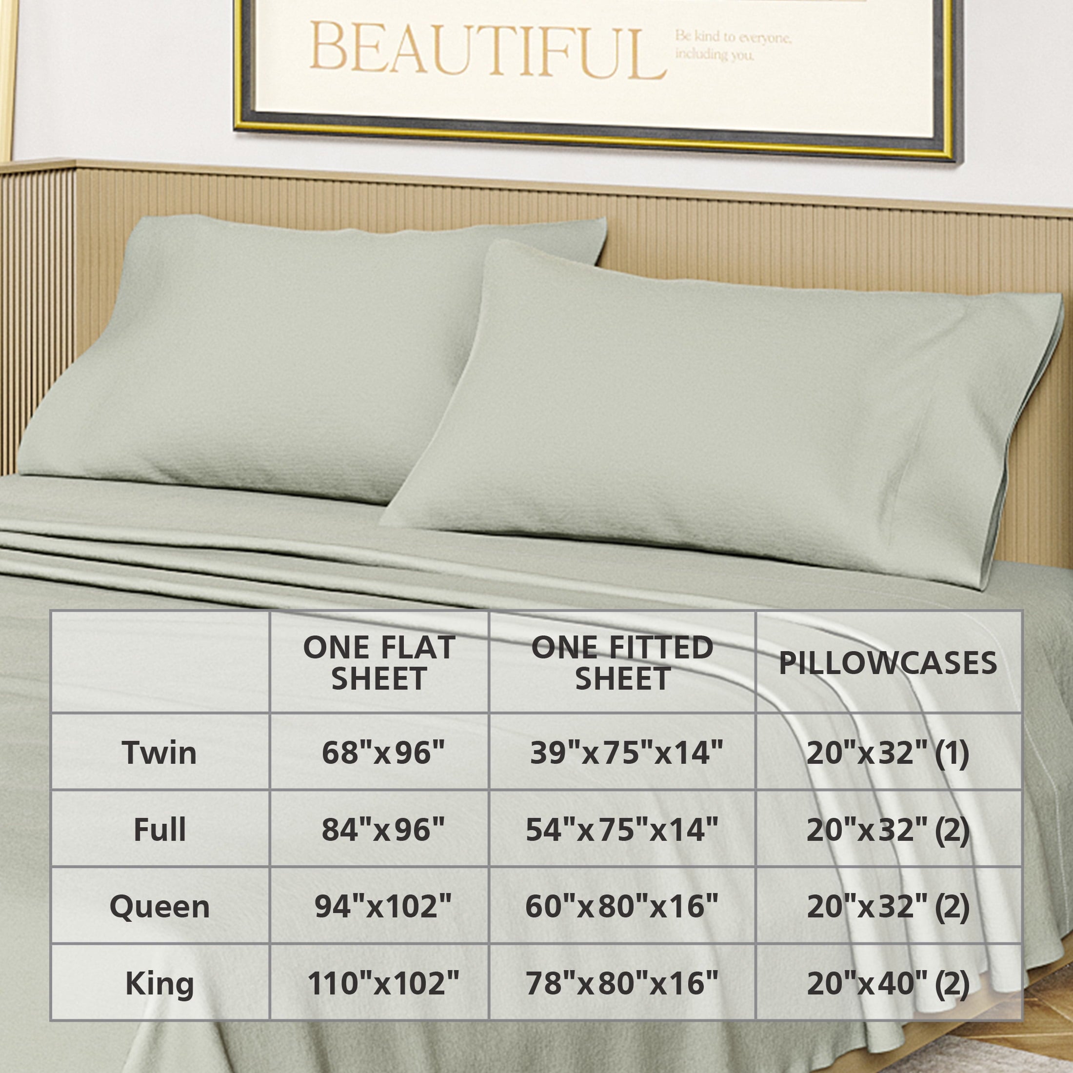 Solid 4-Piece 100% Cotton Washed Percale Sage Green Sheet Set, Full - Image 6