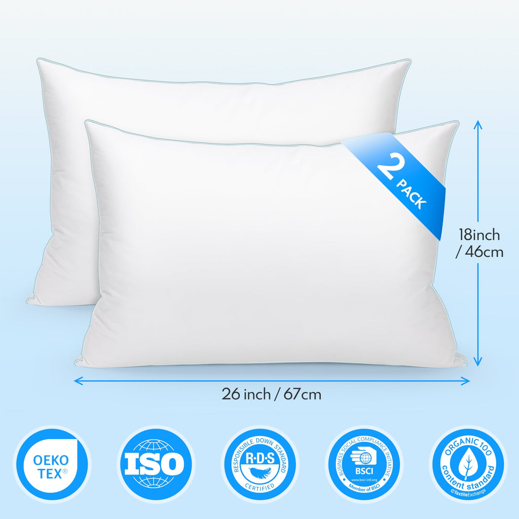 Goose Feather Down Pillows, Gusseted Bed Pillows Queen Size Set of 2, Luxury Hotel Collection Fluffy Pillows 100% Cot... - Image 4