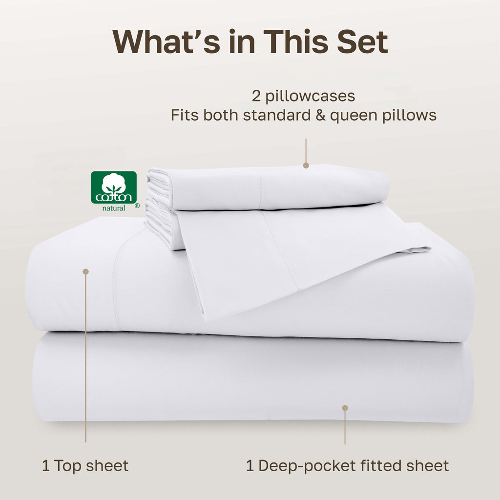 500-Thread-Count 100% Cotton Sheet White Queen-Sheets Set, 4-Piece Extra Long-Staple Combed Cotton Bedding Sheets for... - Image 4
