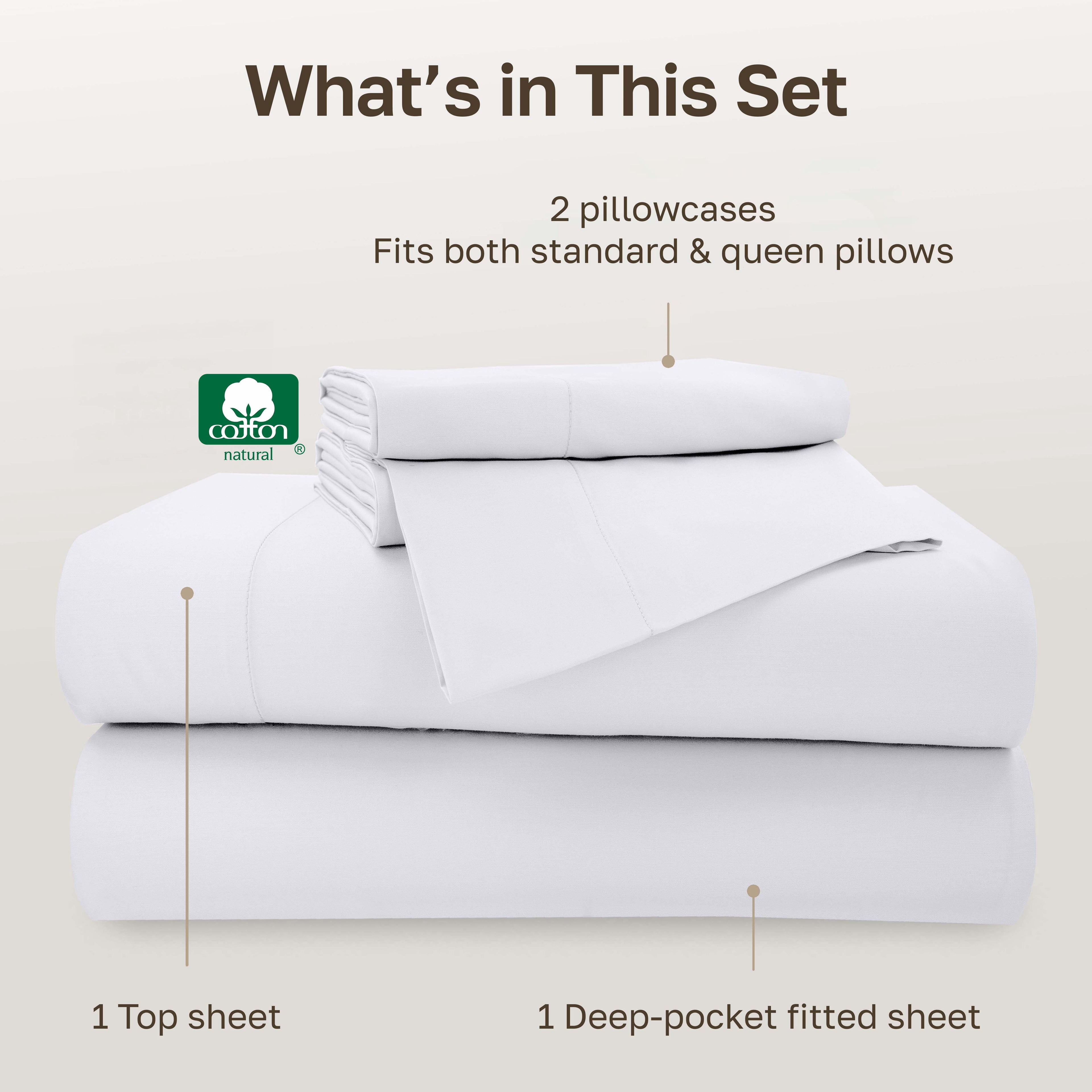 500-Thread-Count 100% Cotton Sheet White Queen-Sheets Set, 4-Piece Extra Long-Staple Combed Cotton Bedding Sheets for... - Image 4
