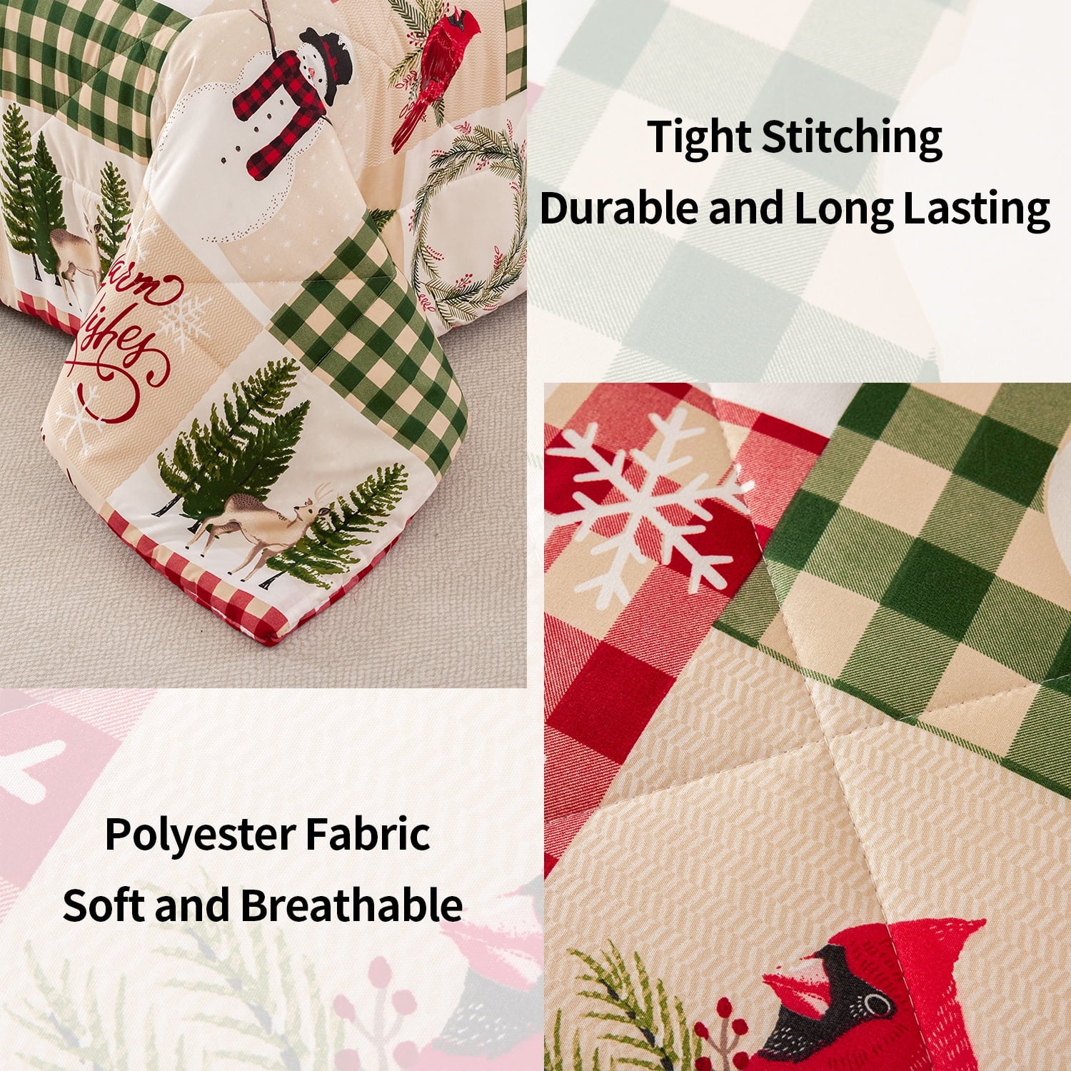 Smuge 3 Pcs Christmas Comforter Set, Bed in a Bag Wreath Snowman Queen/Full Size Xmas Bedding Set Fitted Pillowcases for Adult - Image 3
