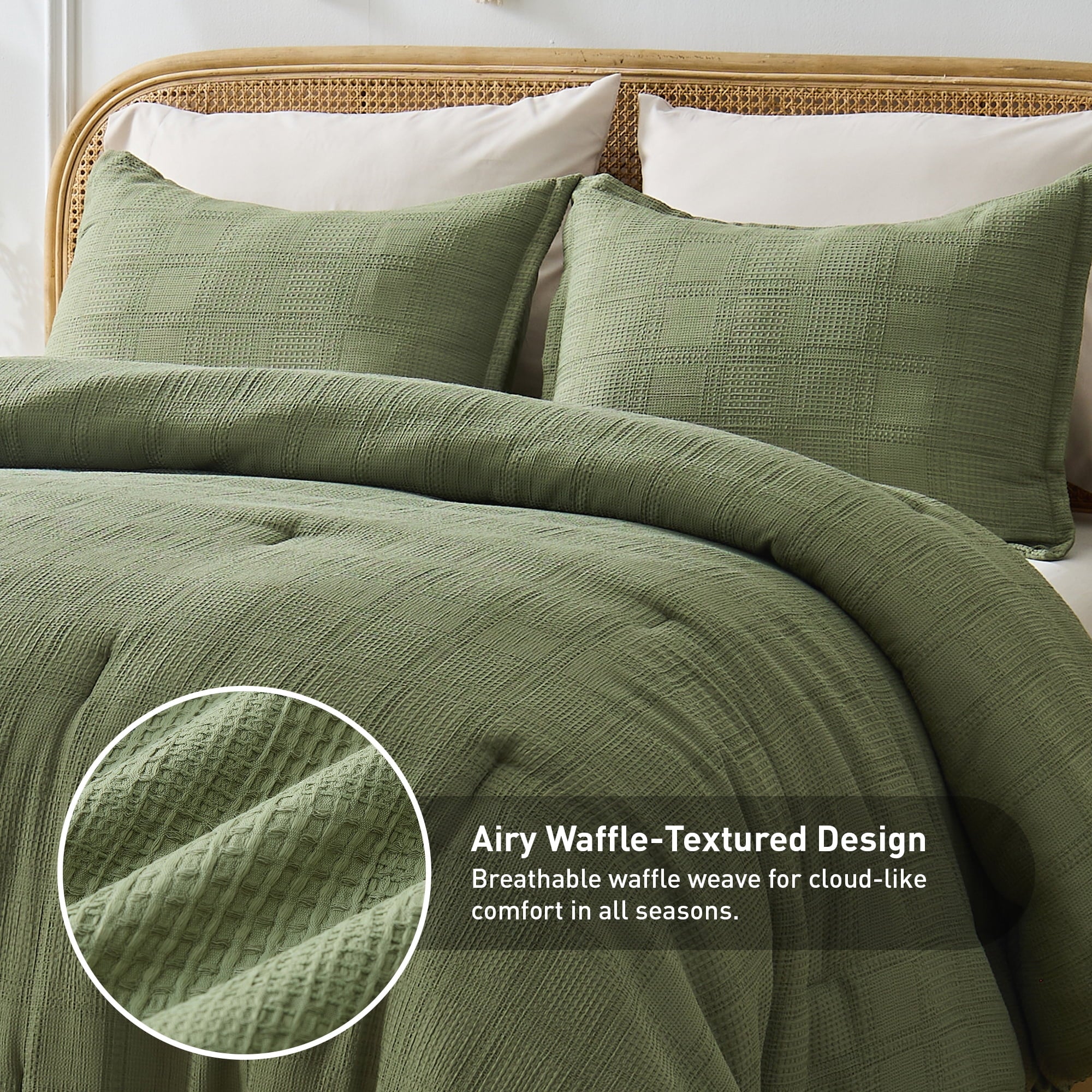 Waffle Weave Comforter Set Full/Queen Size, Lightweight & Breathable Comforter Bet Set for All Season, 3-Piece Textur... - Image 2